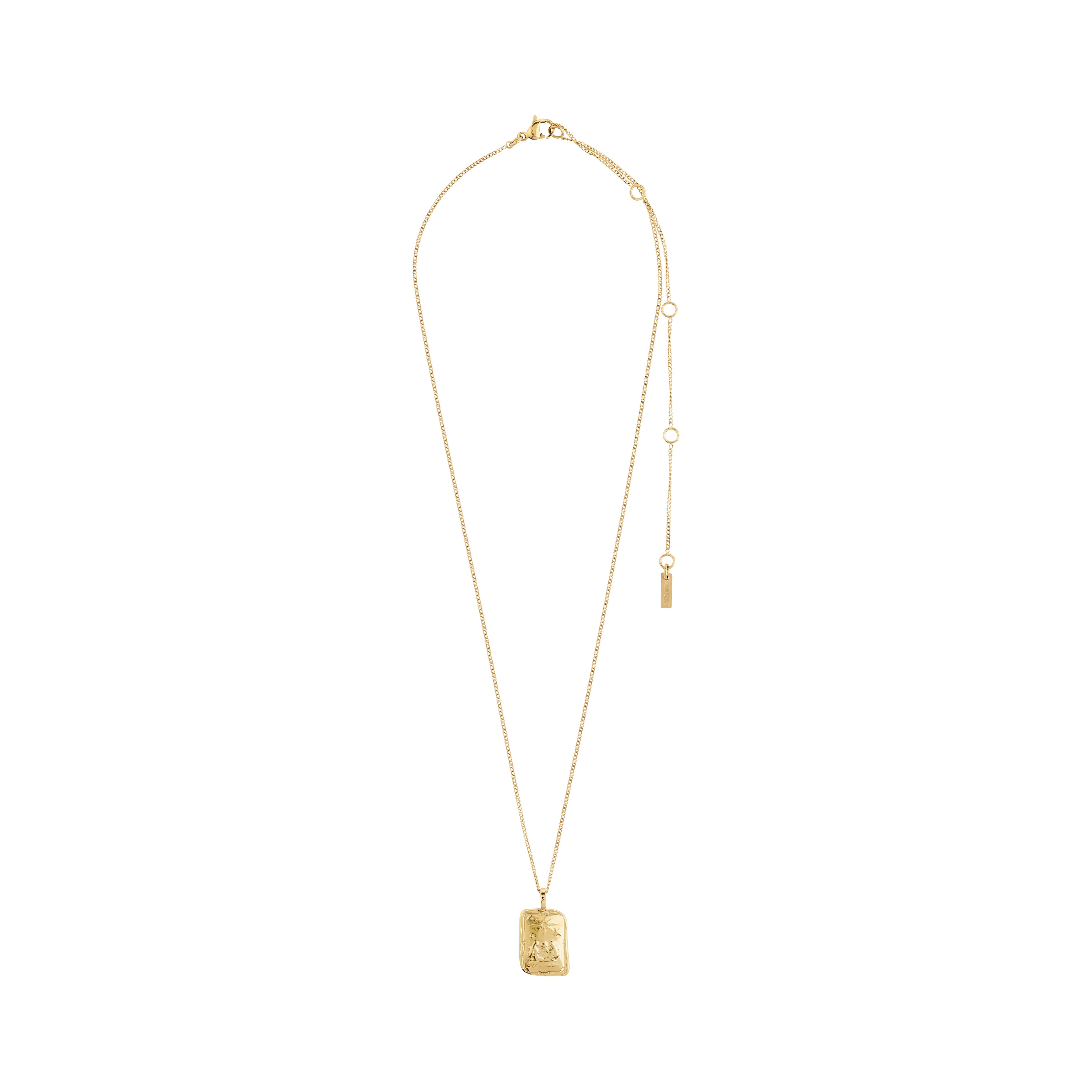 GEMINI Zodiac Sign necklace, gold-plated, featuring a square pendant with dual designs: classic Gemini motif and sparkling constellation, on a handcrafted chain from Pilgrim.