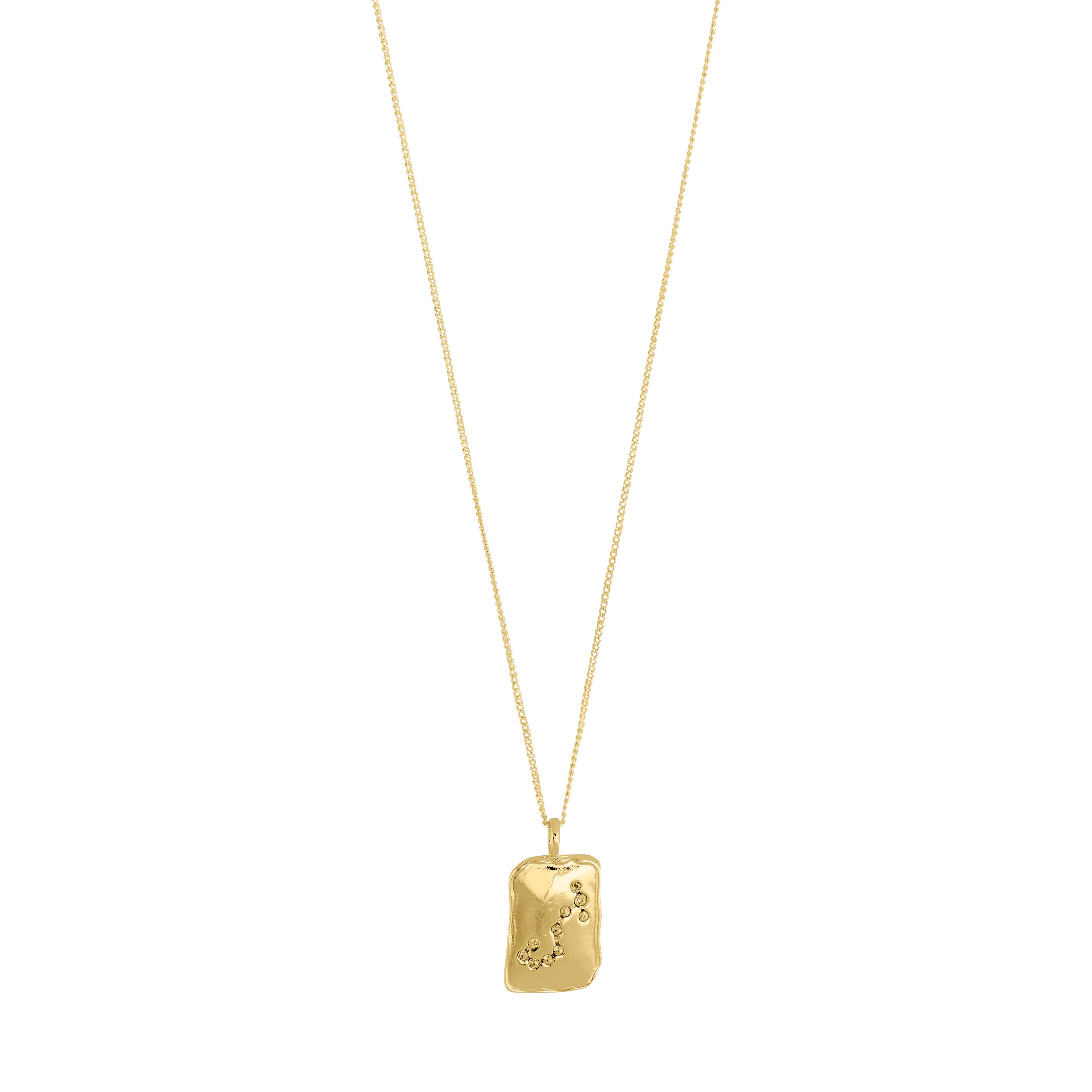 SCORPIO Zodiac Sign necklace, gold-plated, featuring a square coin pendant with dual designs: classic Scorpio motif and sparkling constellation with Preciosa crystals.