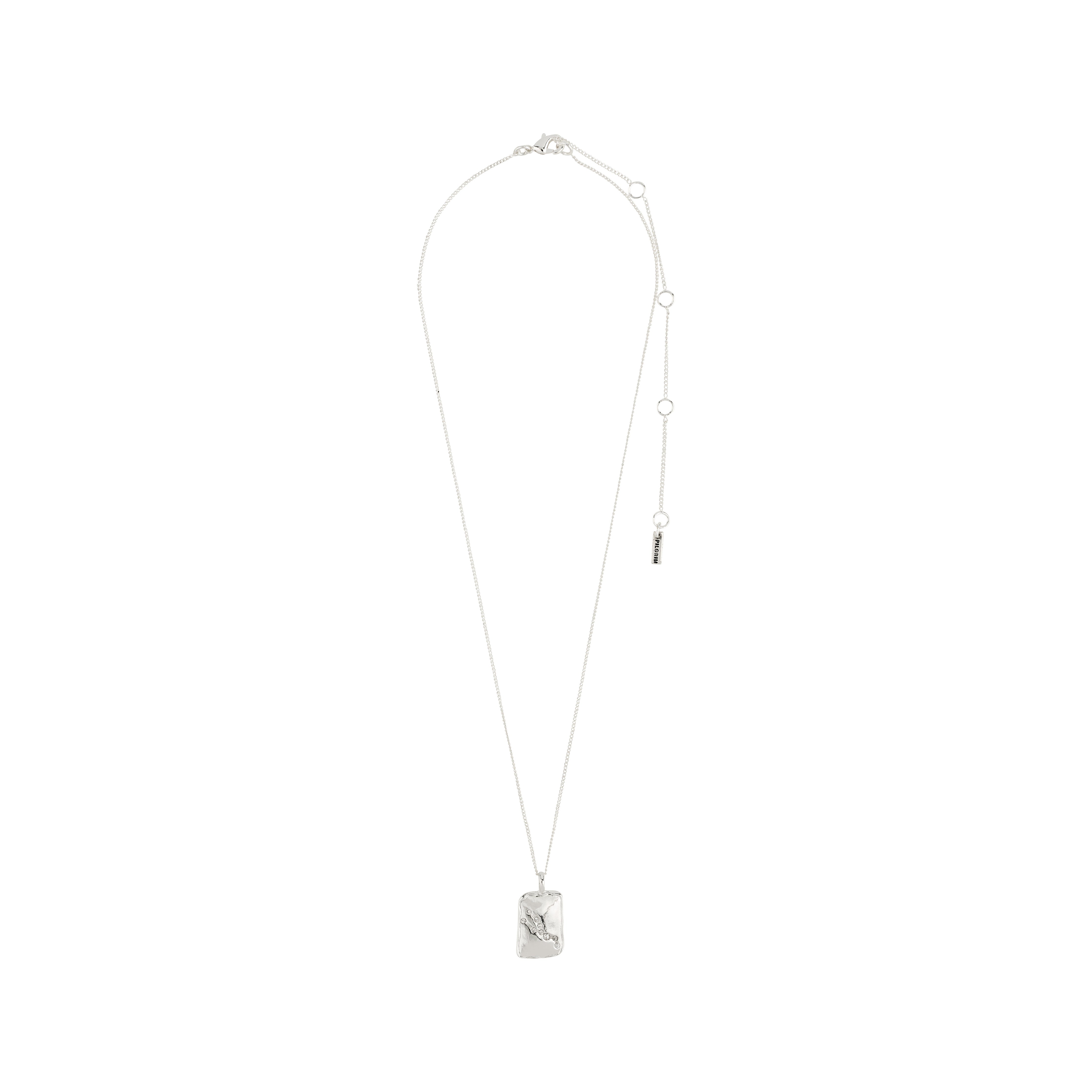 TAURUS Zodiac Sign necklace, silver-plated, featuring a reversible square pendant with Taurus motif and Preciosa crystals on a rustic, handcrafted chain.