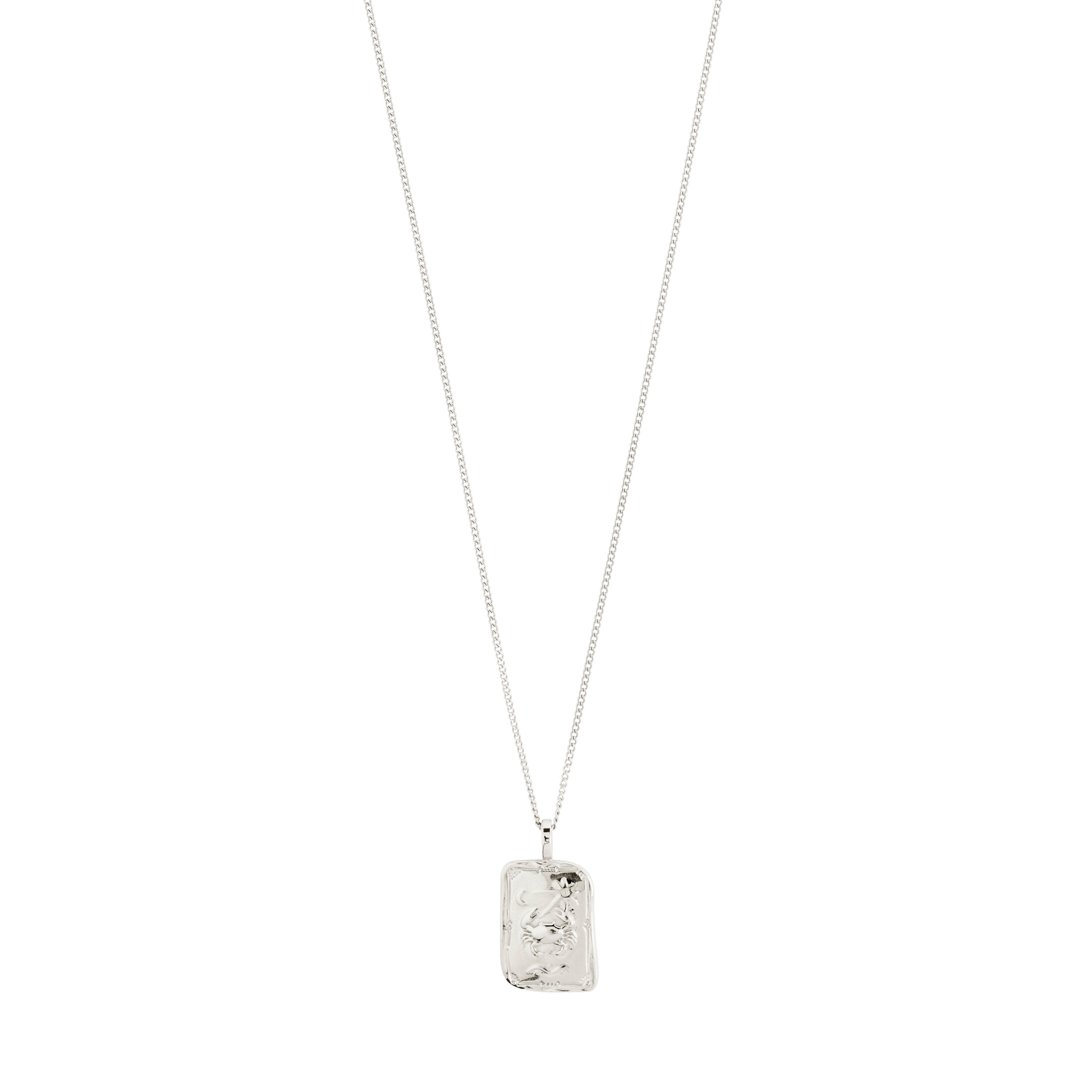 CANCER Zodiac Sign necklace, silver-plated, featuring a reversible square pendant with Cancer motif and crystal constellation, on a 40 cm chain with extension.