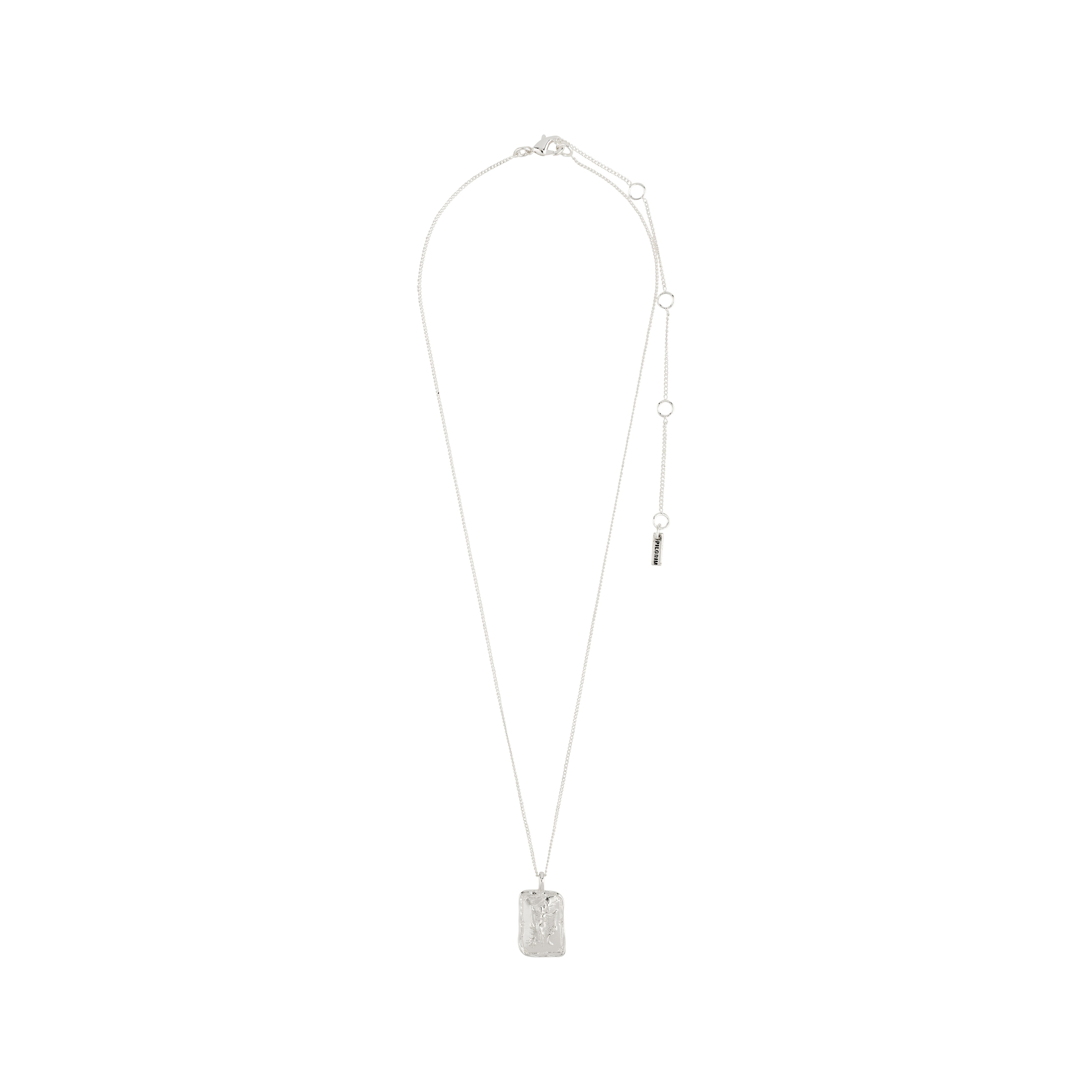 LIBRA Zodiac Sign necklace, silver-plated, featuring a reversible square coin pendant with Libra motif and sparkling constellation, on a 40 cm chain with 12 cm extension.