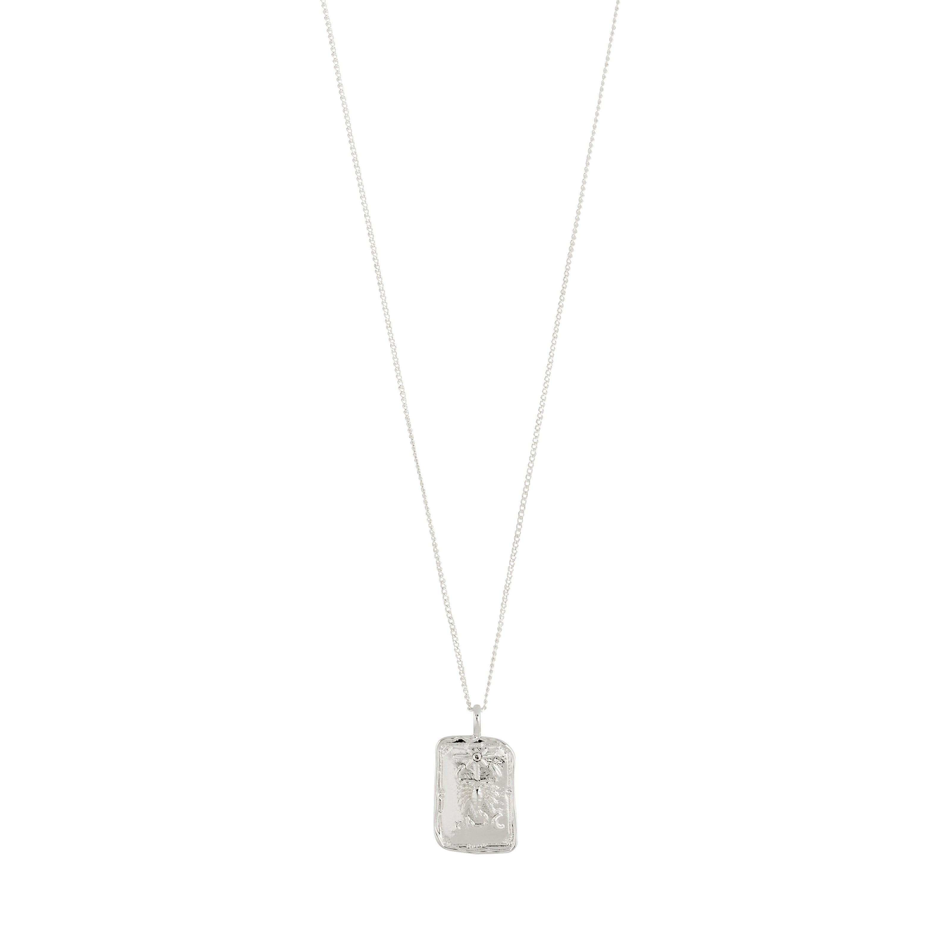SCORPIO Zodiac Sign necklace, silver-plated, featuring a reversible square coin pendant with Scorpio motif and sparkling constellation on a chain.