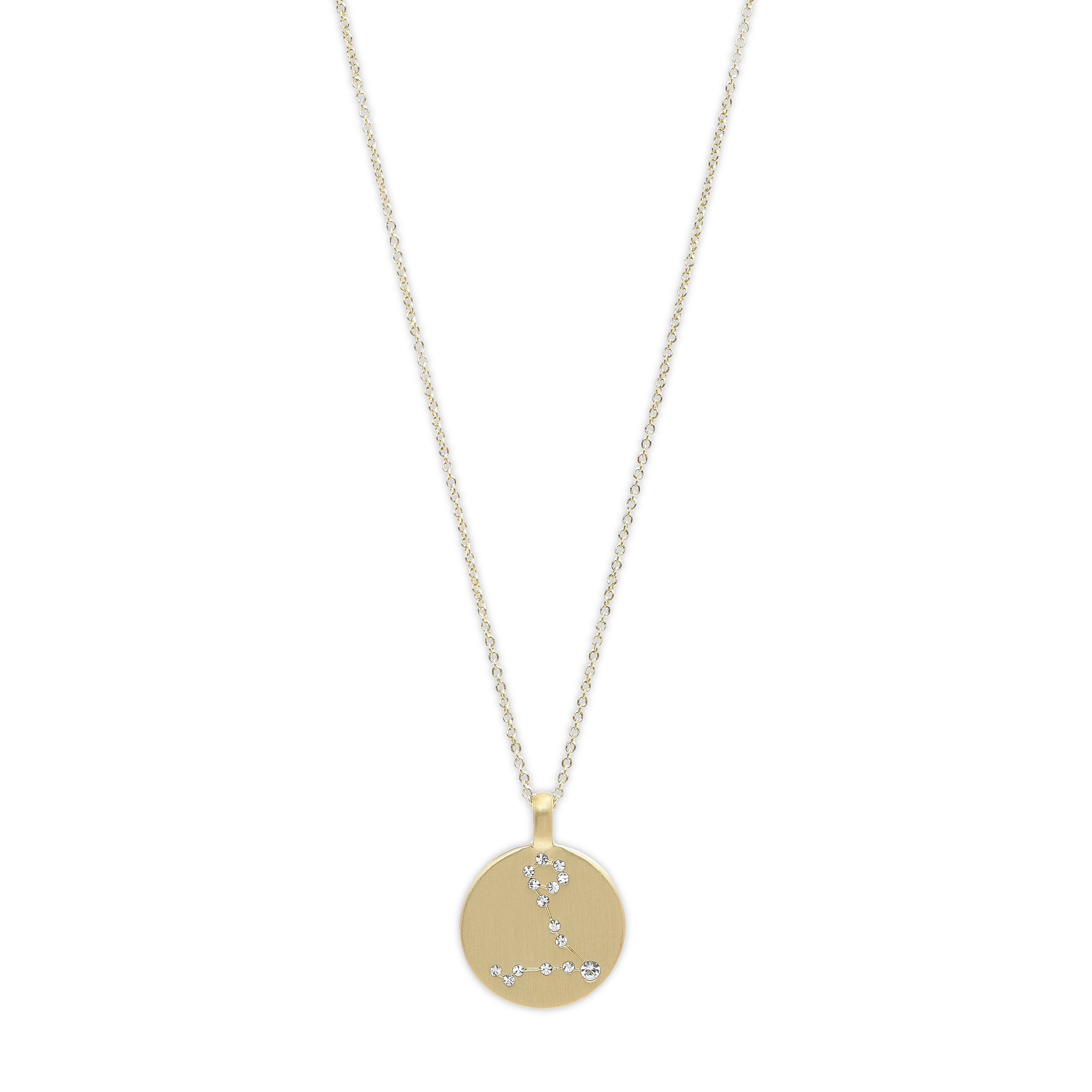 PISCES Zodiac Sign Coin Necklace, gold-plated, features a round pendant with crystal-adorned Pisces constellation, perfect for trendsetters seeking timeless, stylish jewelry.