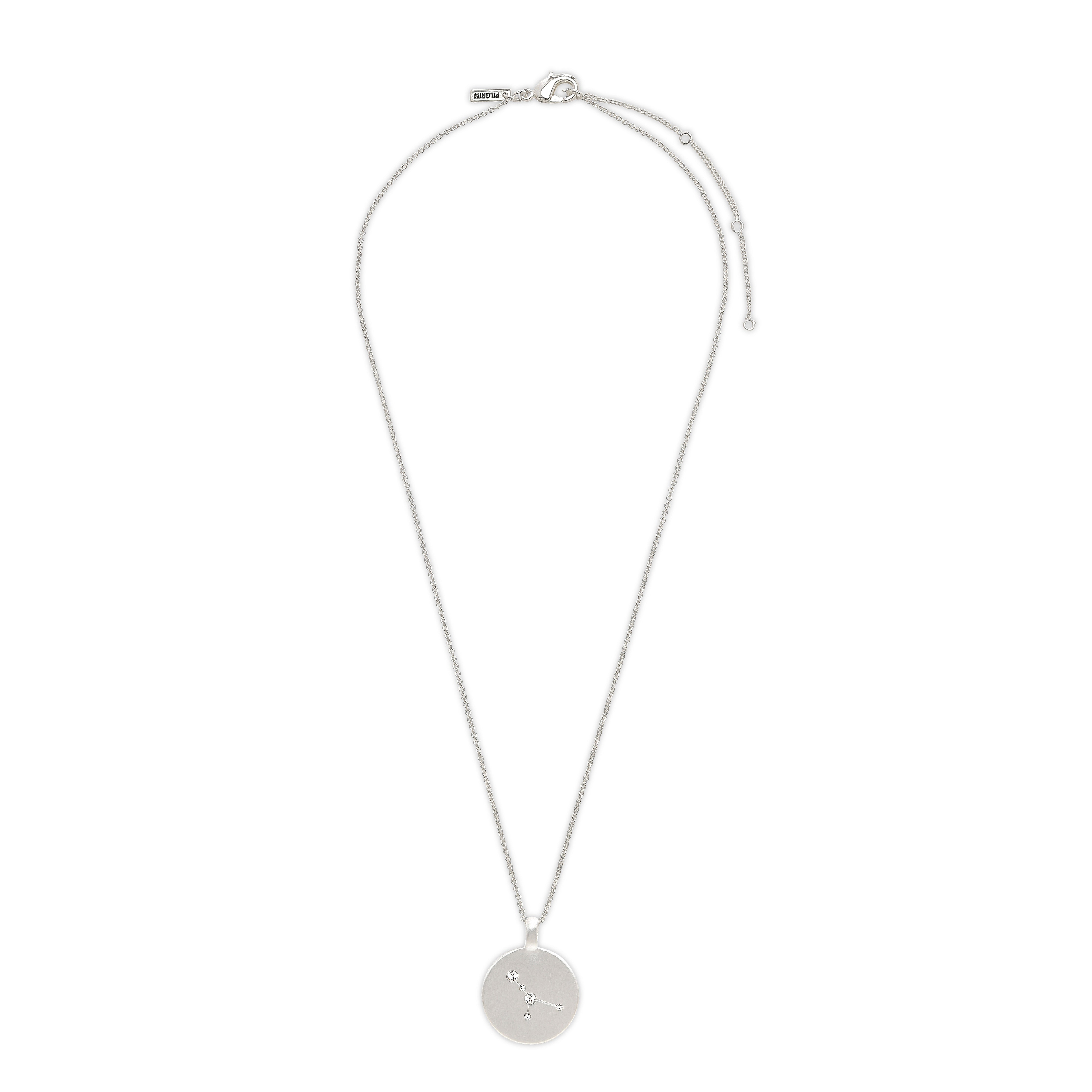 CANCER Zodiac Sign Coin Necklace, silver-plated, featuring a round pendant with crystal stars, perfect for trendsetters seeking a personalized, timeless accessory.