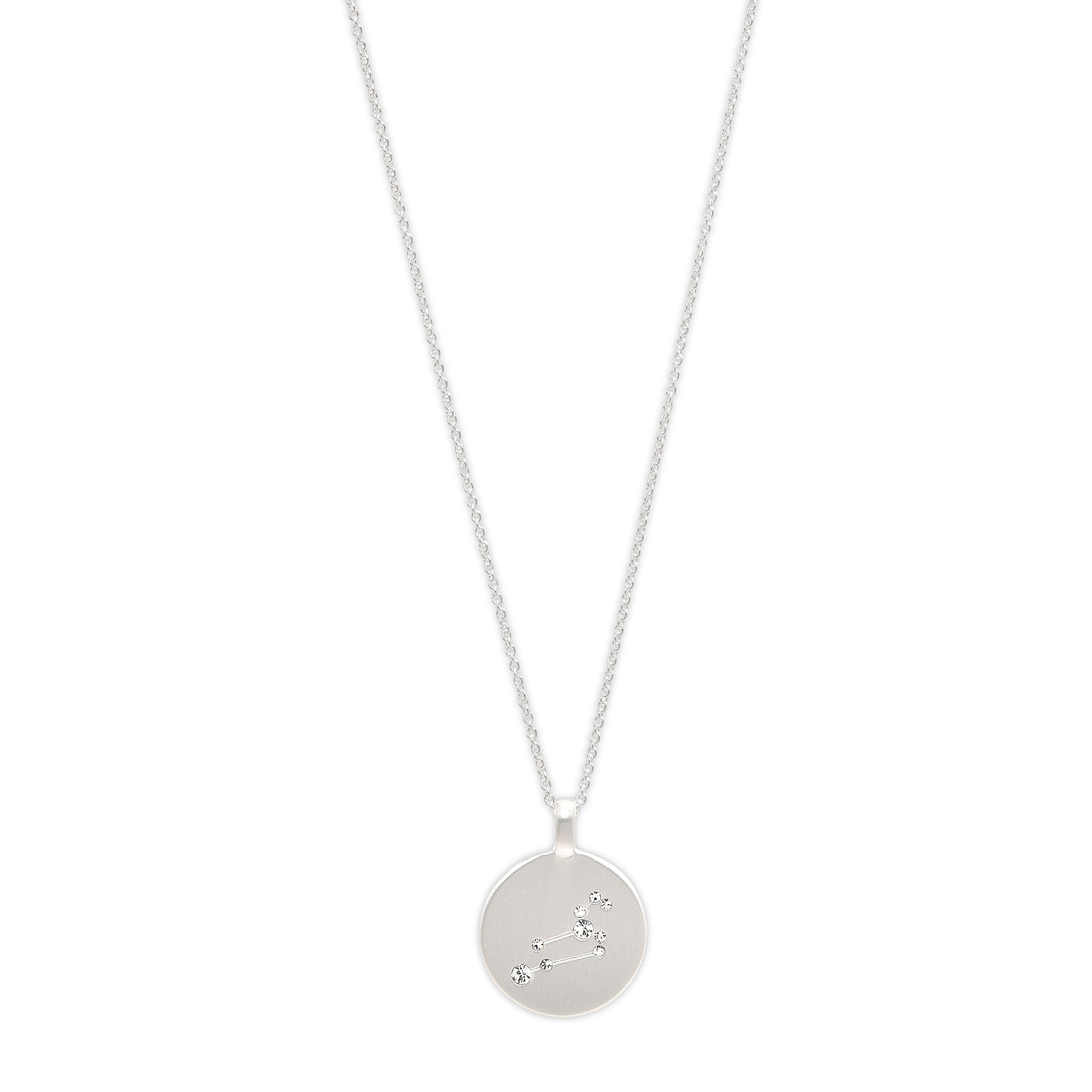 LEO Zodiac Sign Coin Necklace: Silver-plated, round pendant with crystal Leo constellation. Perfect for trendsetters seeking unique, handmade Danish jewelry.