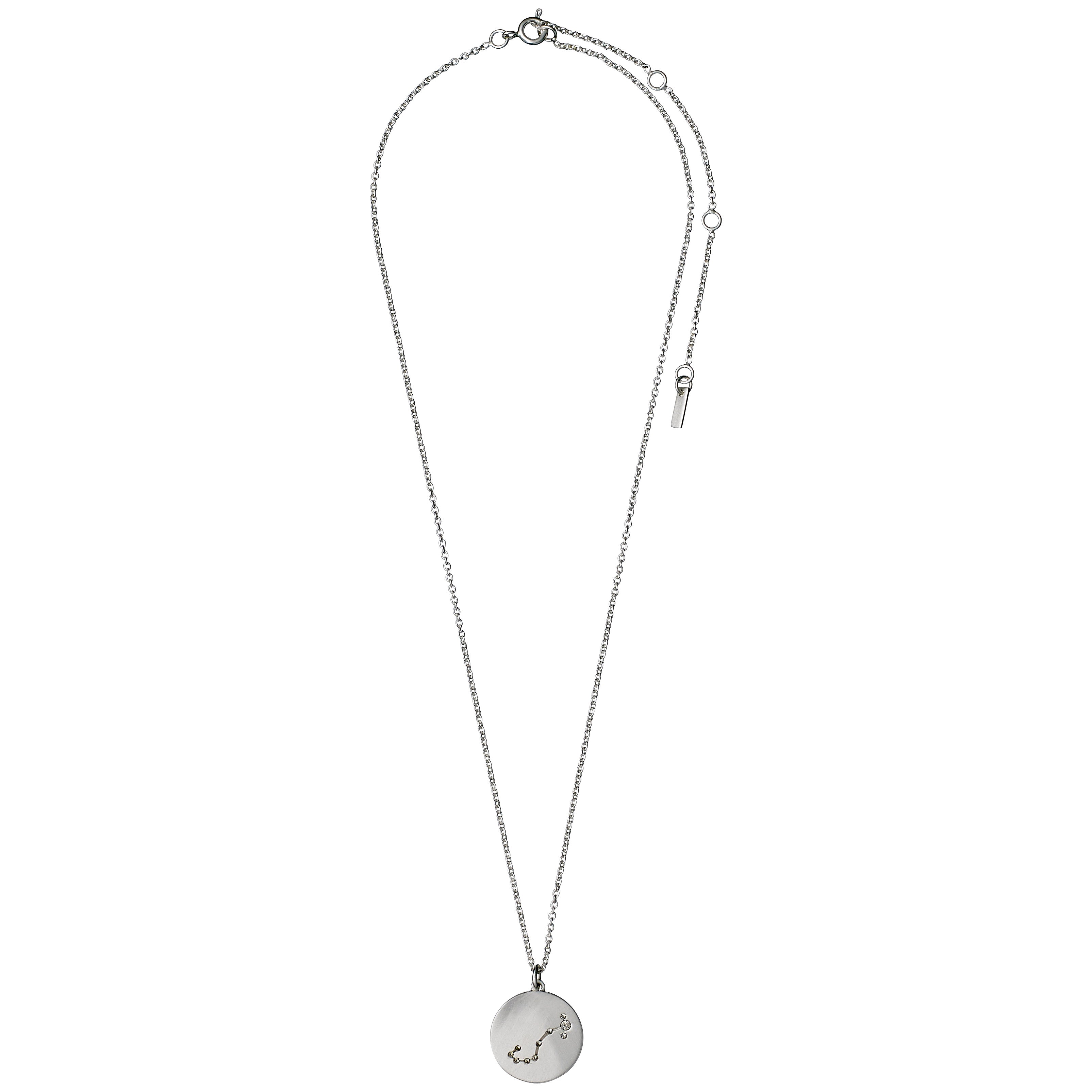 SCORPIO Zodiac Sign Coin Necklace, silver-plated, featuring a round pendant with crystal stones forming the Scorpio constellation, ideal for trendsetting jewelry enthusiasts.