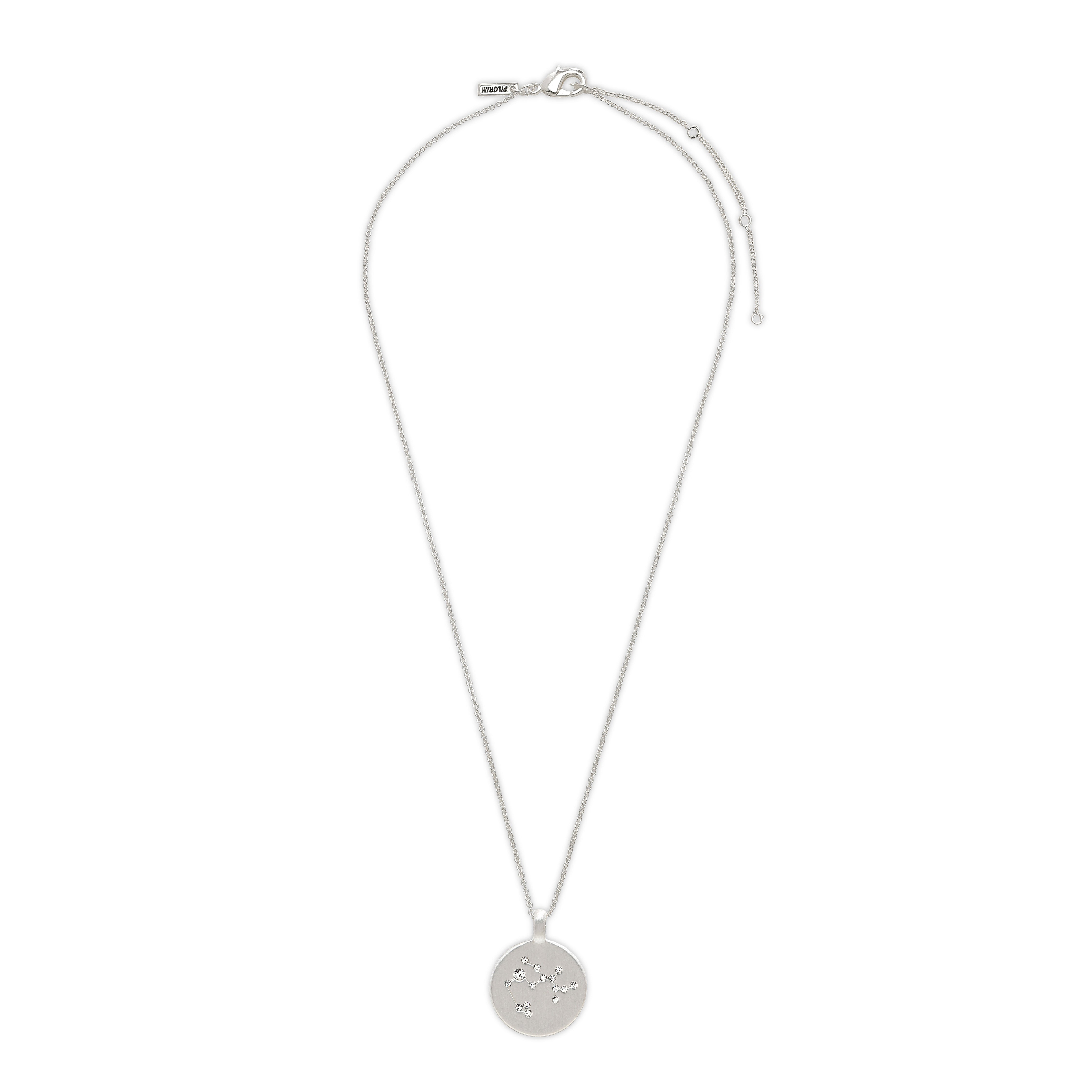 SAGITTARIUS Zodiac Sign Coin Necklace in silver-plated finish with a round pendant, featuring crystal stones forming the Sagittarius constellation. Perfect for trendsetters.