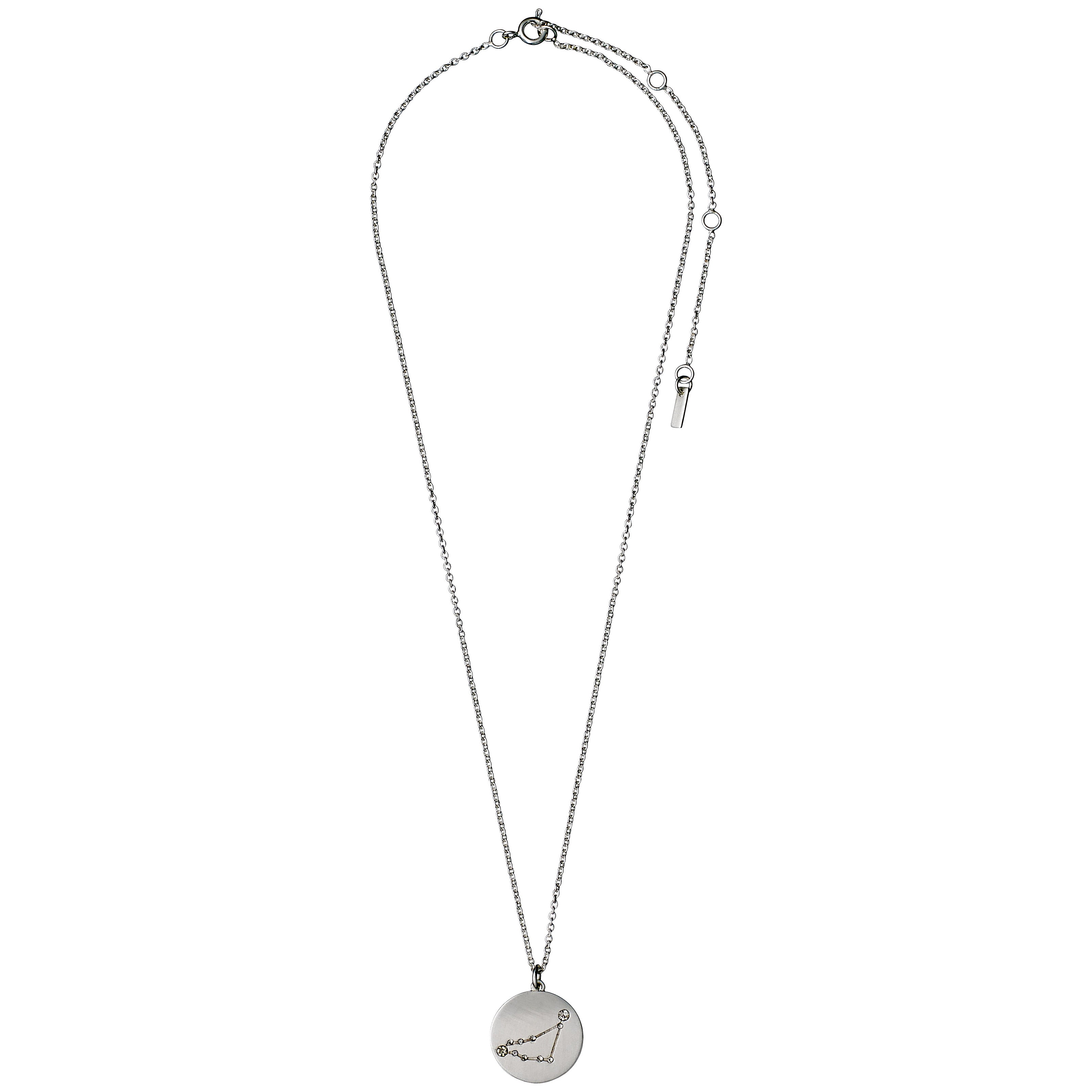 CAPRICORNUS Zodiac Sign Coin Necklace, silver-plated, featuring a round pendant with crystal stones forming the Capricorn constellation. Ideal for personal style and gifting.