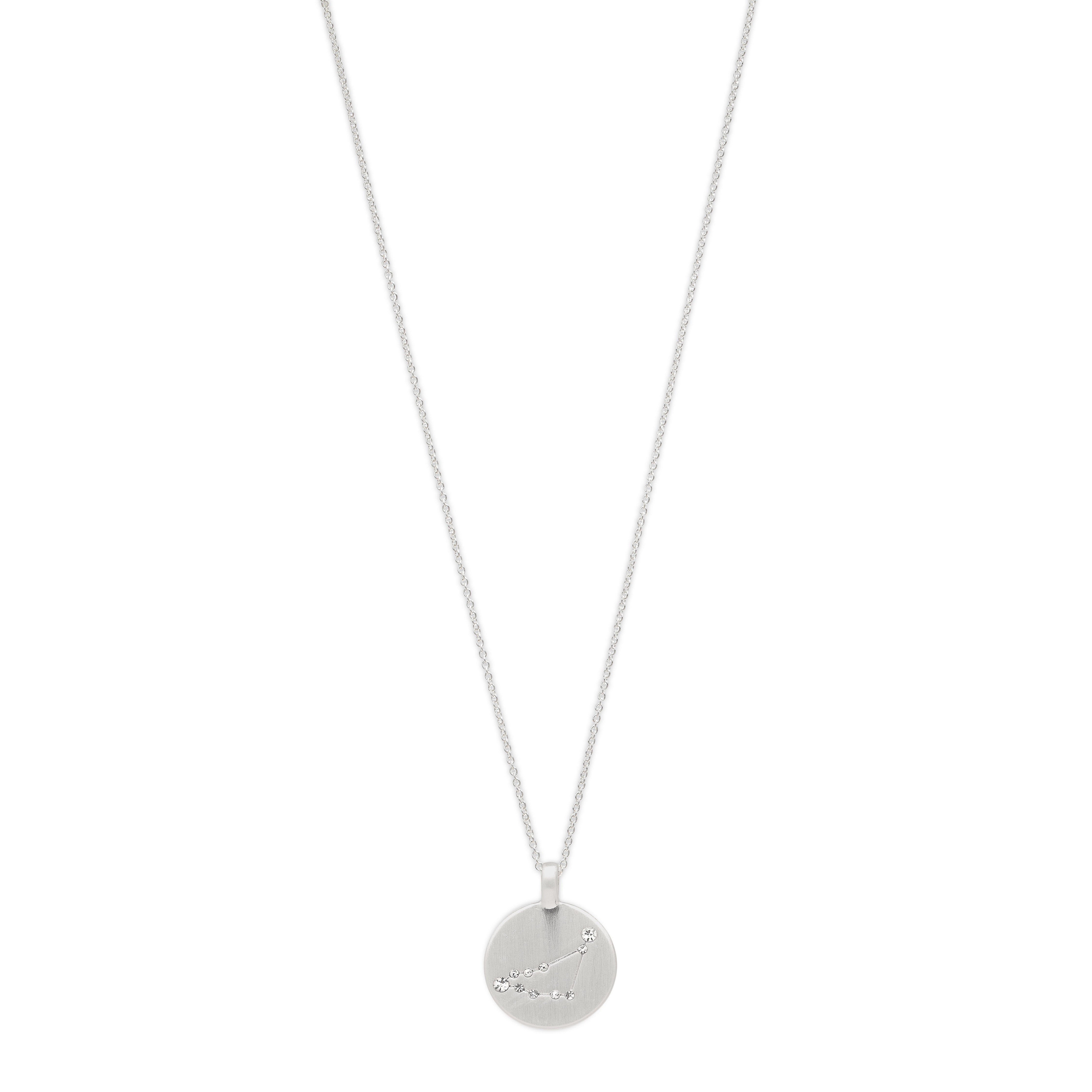 CAPRICORNUS Zodiac Sign Coin Necklace, silver-plated, featuring a round pendant with crystal-studded Capricorn constellation, perfect for style-conscious trendsetters.