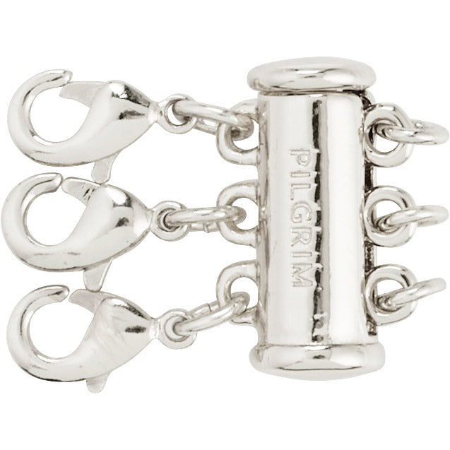 Silver-plated Lock with 3 Lobsters clasp, designed for layering necklaces without tangling, showcasing a close-up of its elegant silver chain.