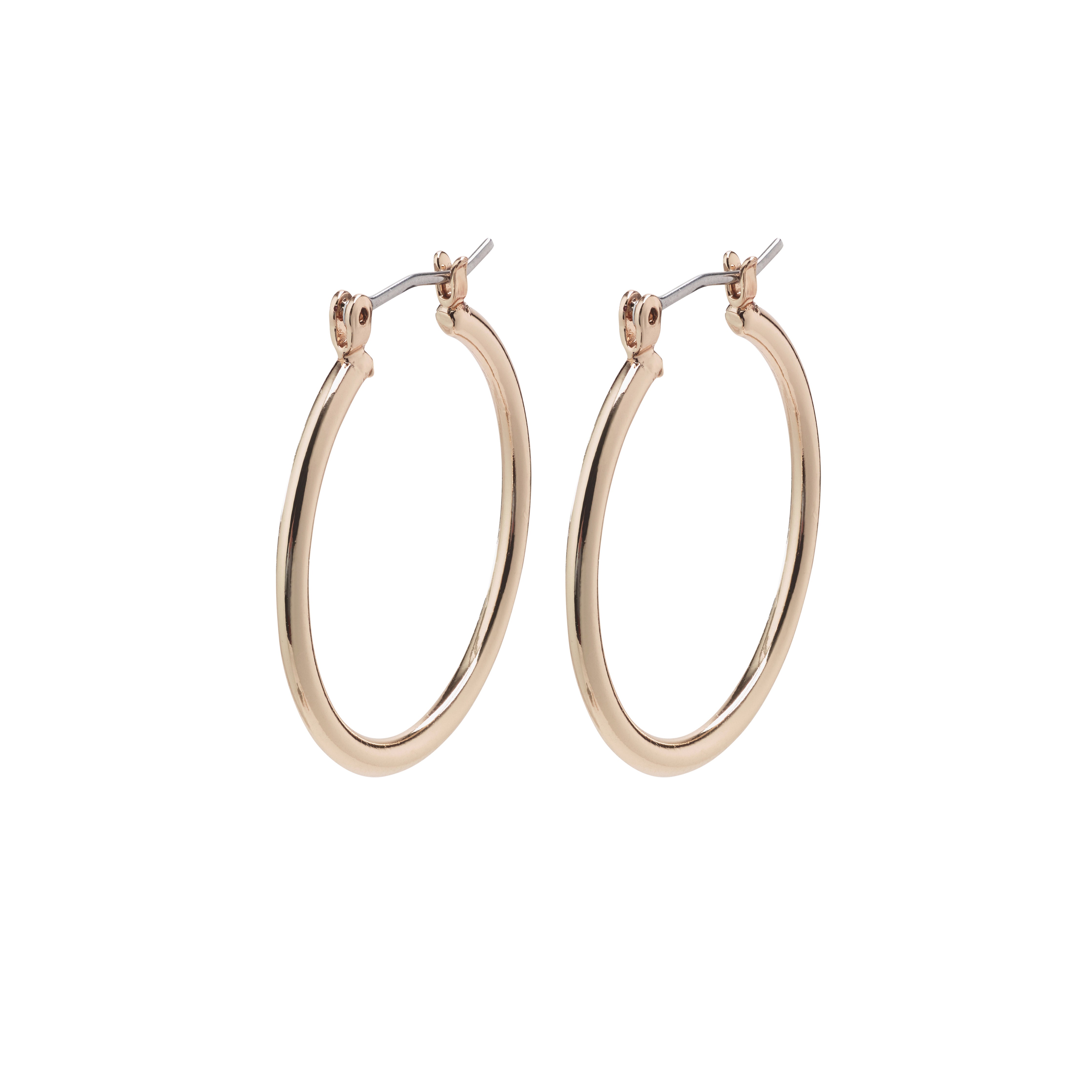LAYLA medium hoop earrings, rosegold-plated with click clasp, simple design ideal for elegant everyday wear, enhancing any outfit with timeless style.