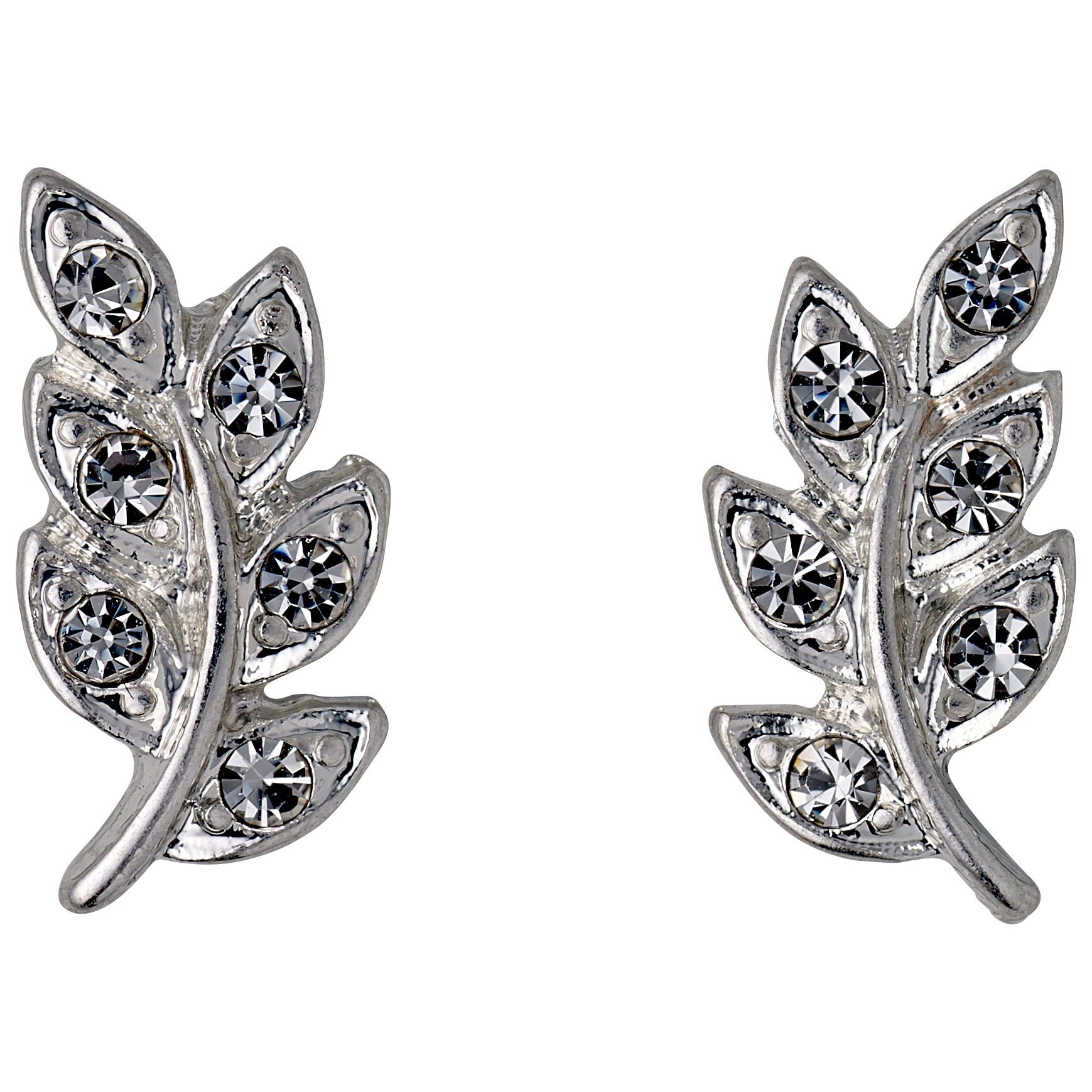 IMOGEN crystal leaf earrings, silver-plated, featuring delicate leaf design with sparkling Preciosa crystals. Perfect for adding natural elegance and shine to everyday style.