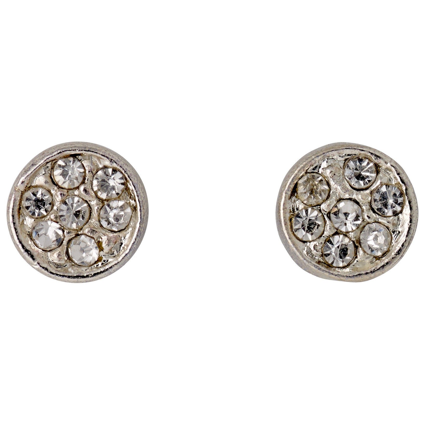 EMMA crystal earrings, silver-plated, feature a minimalist design with round, clear sparkling crystals, embodying Pilgrim's Scandinavian craftsmanship and trendy style.