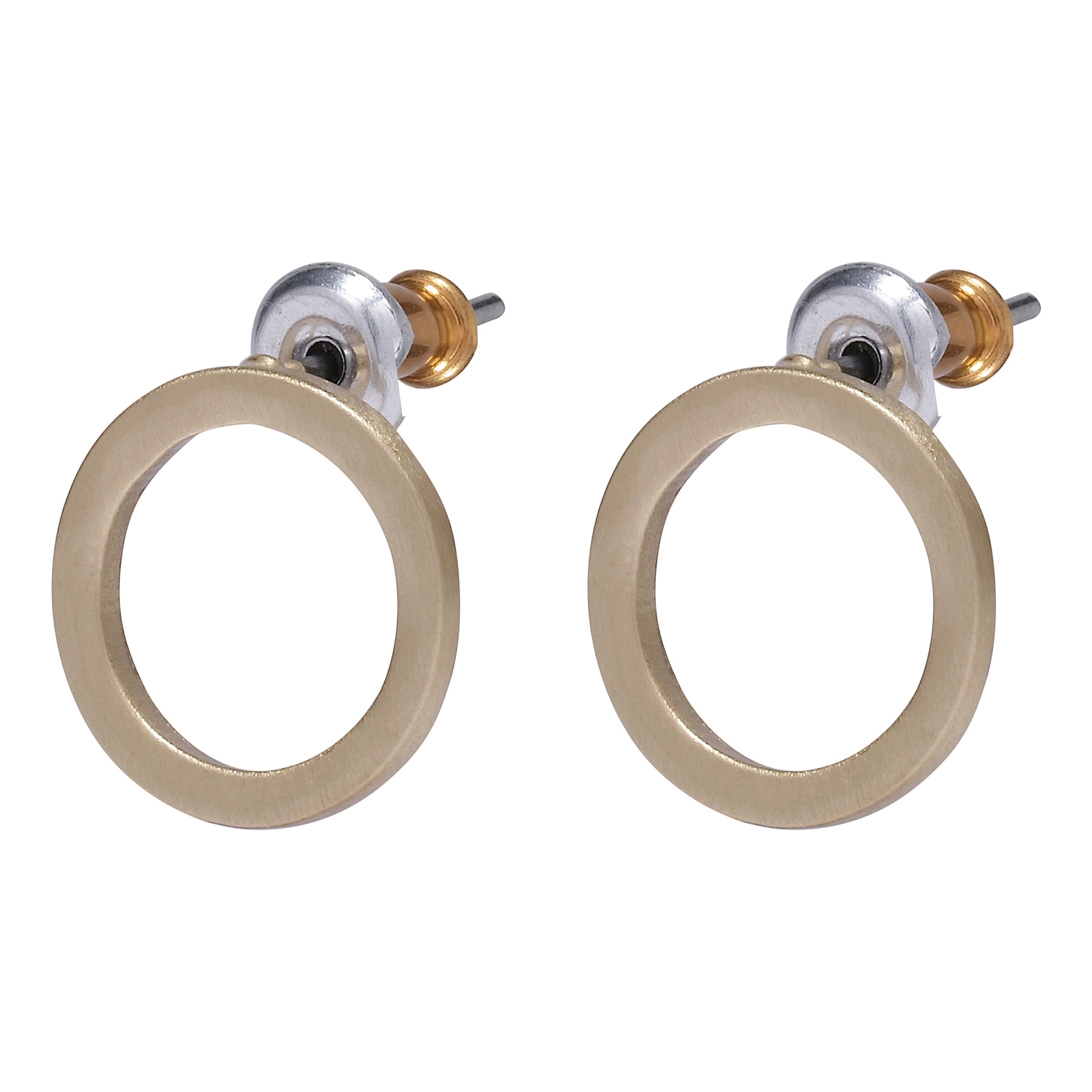 LIV earrings gold-plated featuring rustic, matte rings on studs, offering an edgy twist to classic styles for everyday wear.