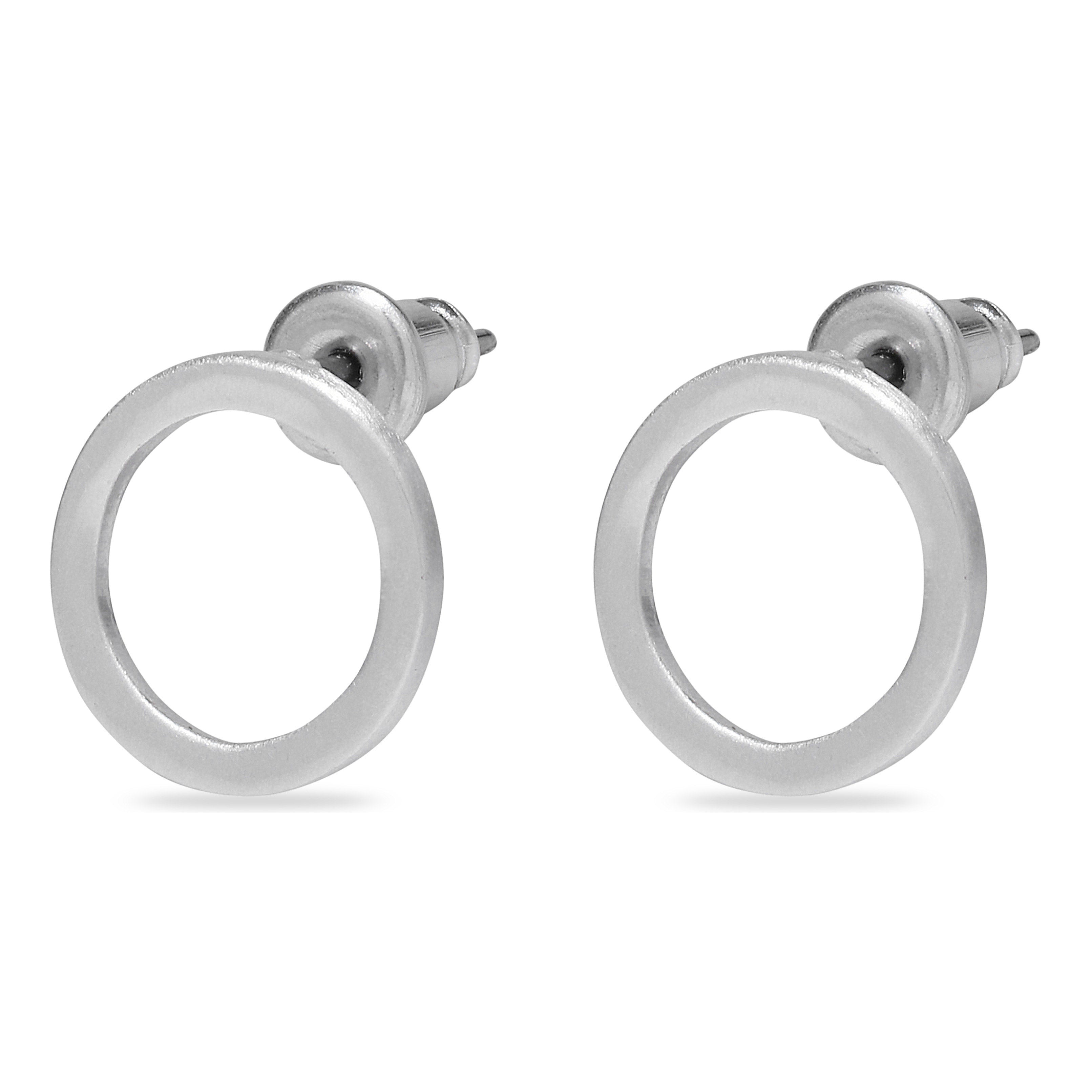 LIV earrings silver-plated featuring rustic, matte silver rings on studs; an edgy, timeless design perfect for everyday wear.