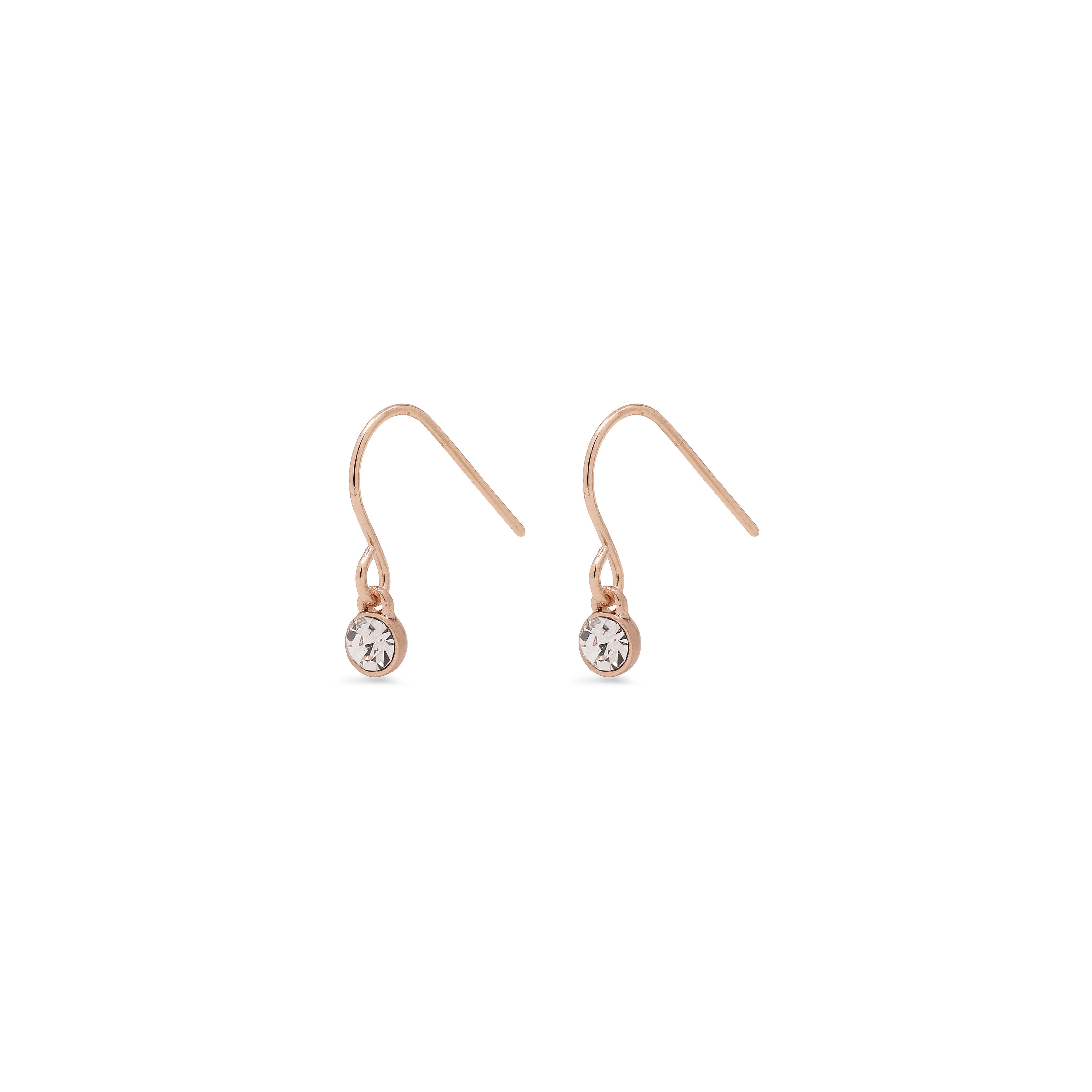 LUCIA crystal earrings rosegold-plated, featuring small hooks with Preciosa crystals, perfect for adding subtle elegance and sparkle to any outfit.
