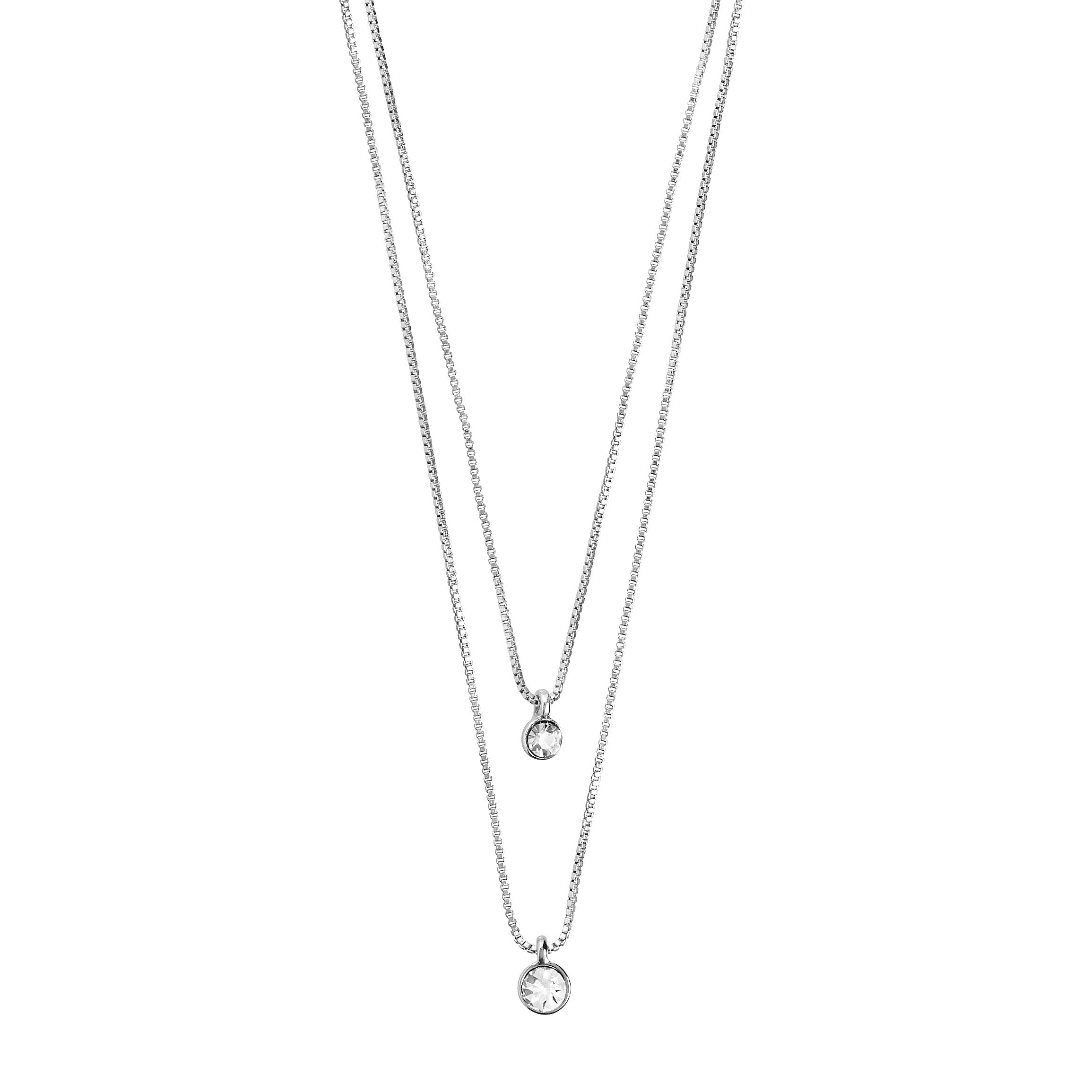 LUCIA 2-in-1 crystal necklace, silver-plated, featuring two sparkling crystal pendants on dual chains, perfect for enhancing your décolleté with elegance.