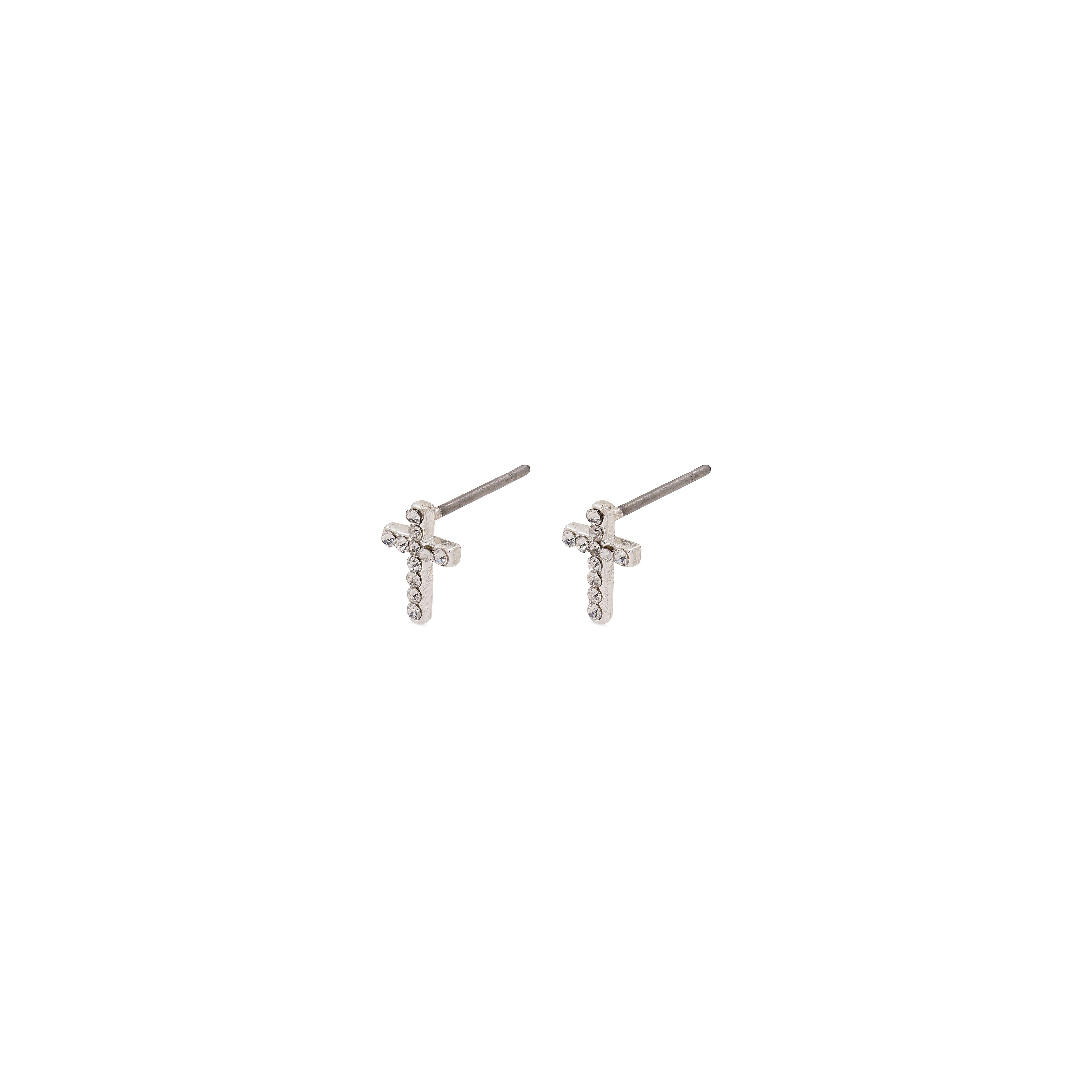 CLARA crystal cross earrings, silver-plated, with sparkling crystals on clean lines for a unique, feminine touch.