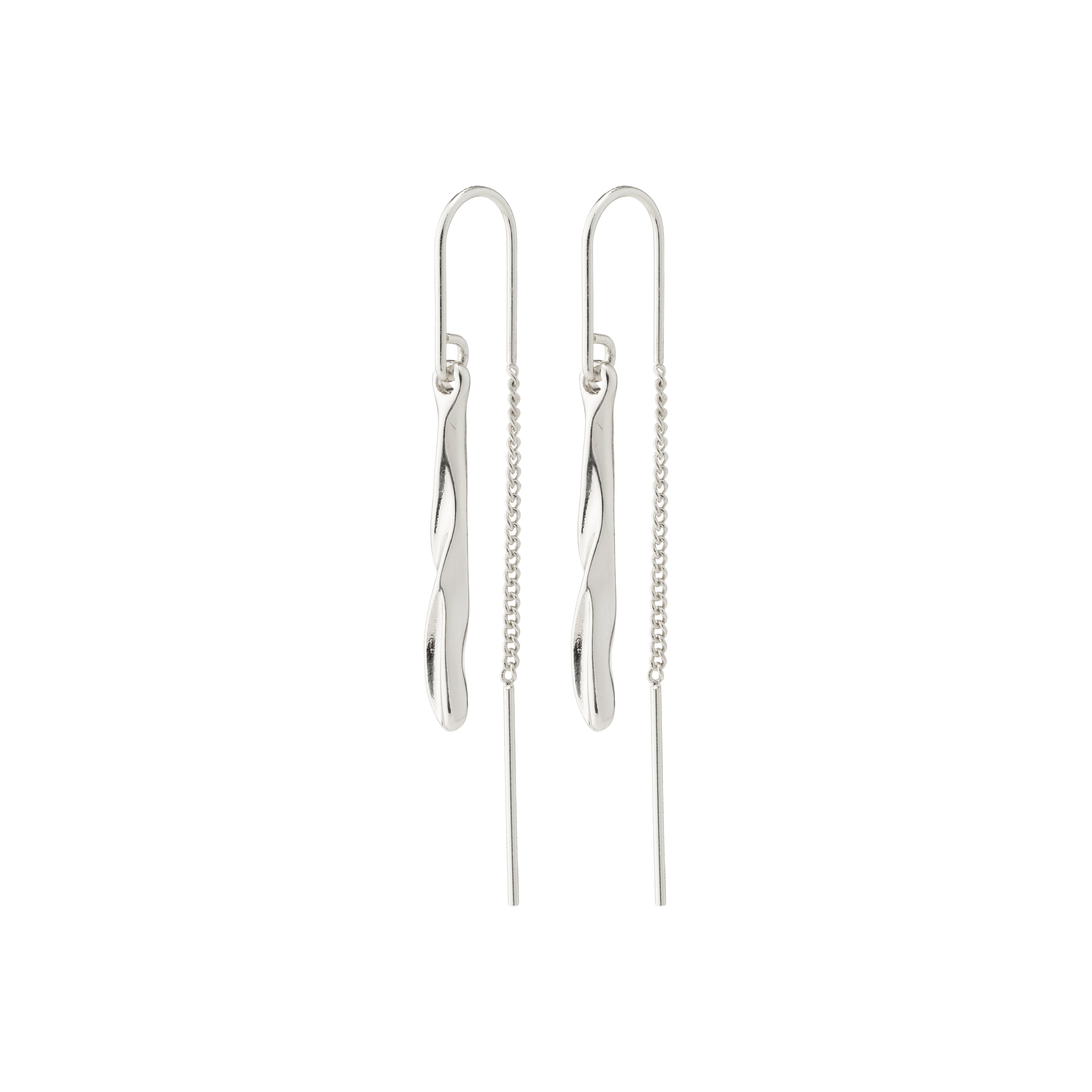 ALBERTE teardrop pendant chain earrings, silver-plated, feature nature-inspired irregular shapes and a sleek chain design, embodying timeless elegance and a light, airy look.