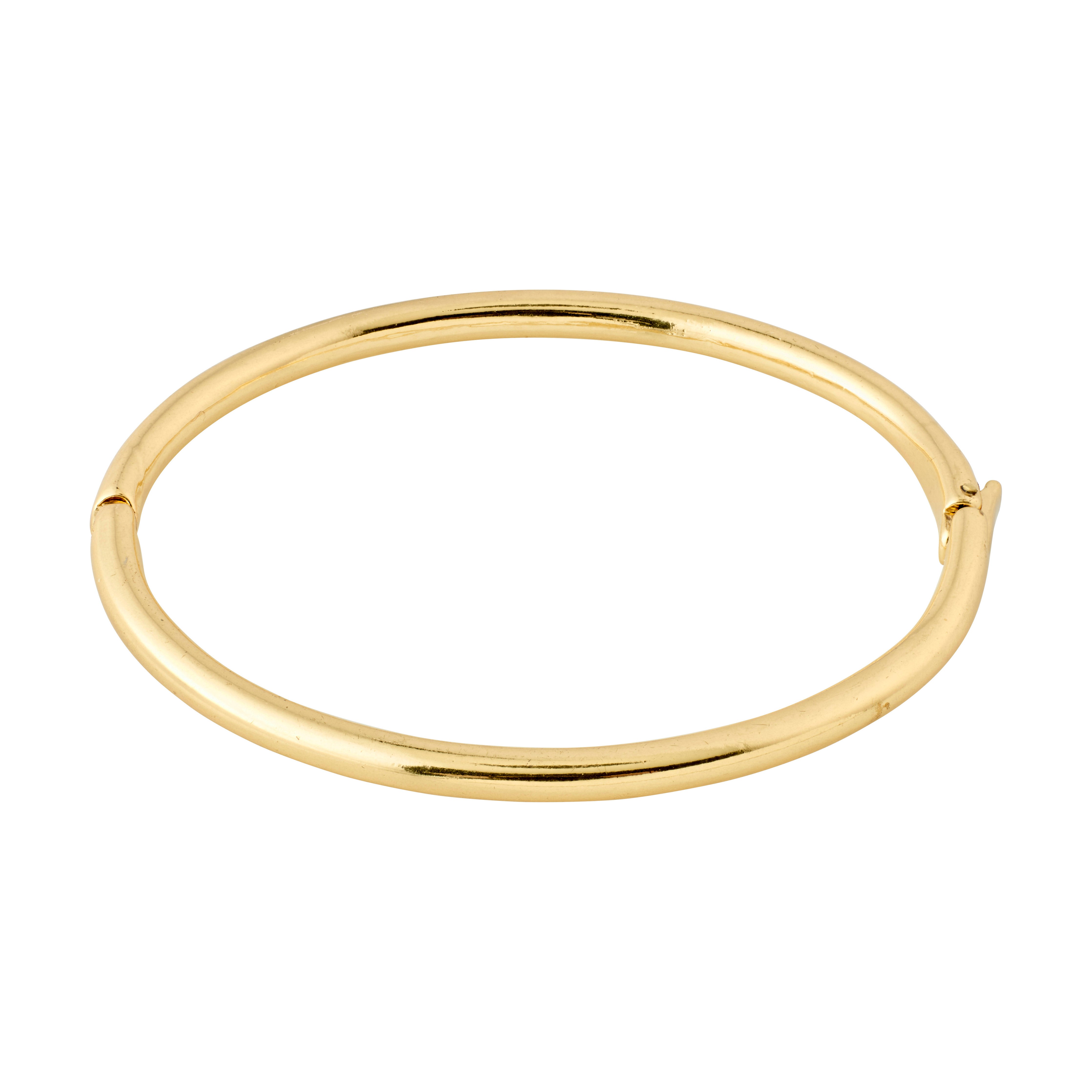 SOPHIA bangle bracelet gold-plated, showcasing a classic design with shiny surfaces and a click lock, made from 99% recycled material by Pilgrim.