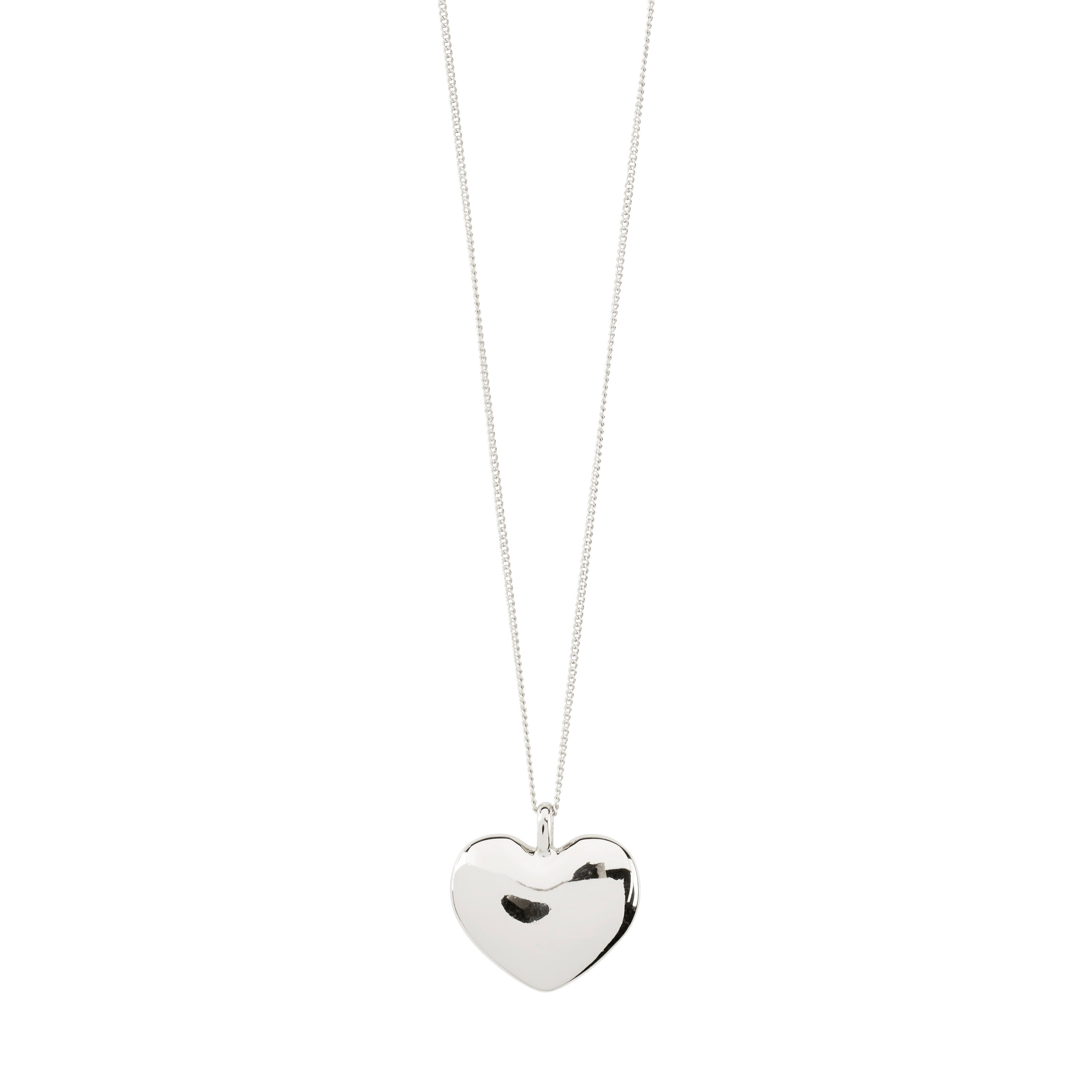 SOPHIA heart pendant necklace, silver-plated, featuring a classic design with adjustable 90 cm chain, crafted from 98% recycled materials by Pilgrim.