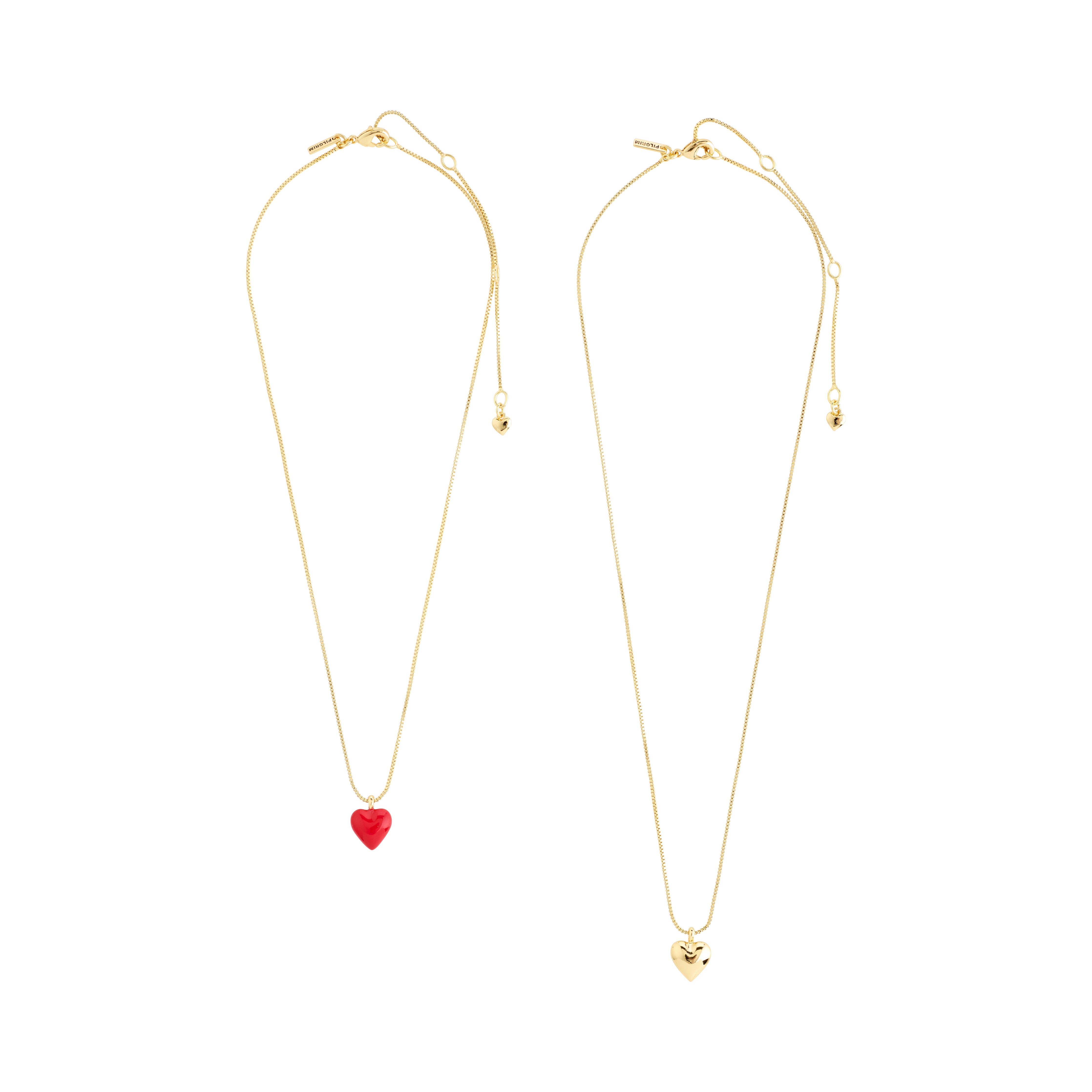 MAEVE necklace, 2-in-1 set: features two gold-plated chains with a choice of a puffy heart or red enamel heart pendant, perfect for layering.