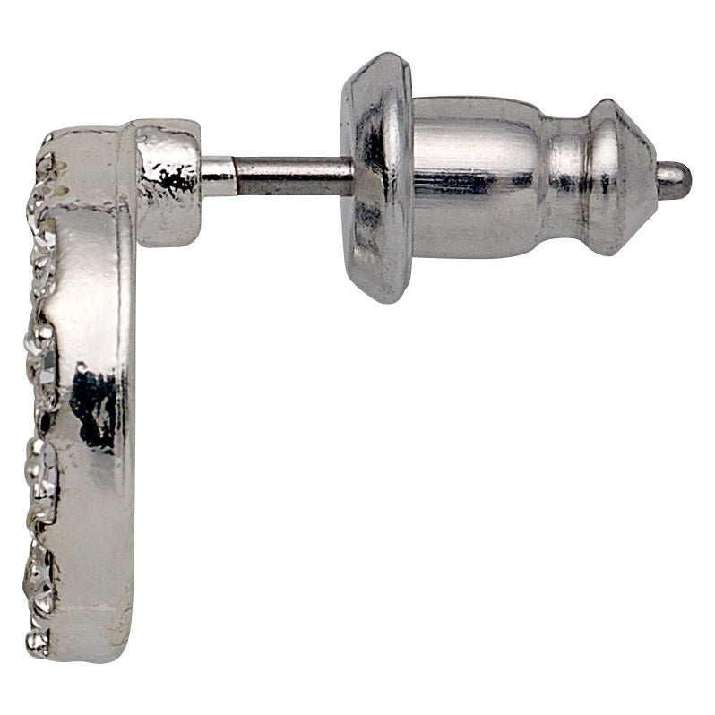 VICTORIA crystal halo earrings, silver-plated, feature open circle studs adorned with bright crystal stones, showcasing simple elegance in a close-up view.