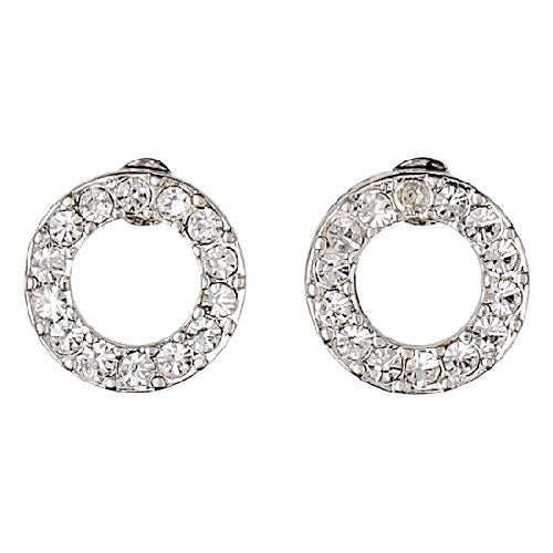 VICTORIA crystal halo earrings, silver-plated, featuring a simple open circle design adorned with bright crystal stones, showcasing elegance and modern style.