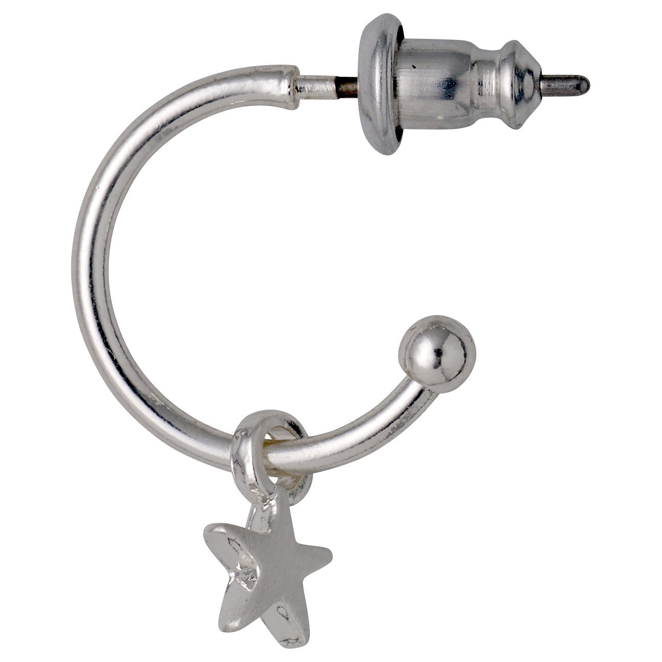 Silver-plated AVA star hoop earrings featuring delicate star charms, exuding a sweet and feminine vibe, perfect for versatile styling.