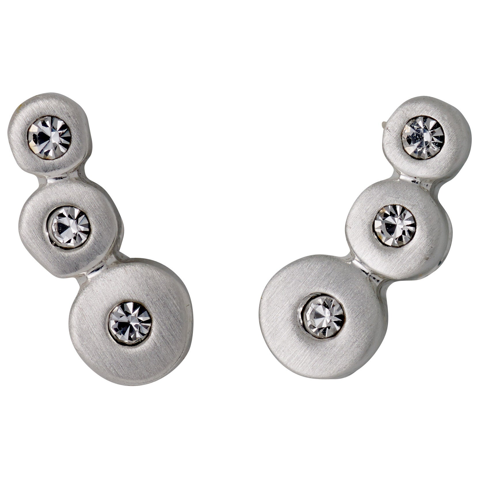 BELLA crystal earrings, silver-plated, featuring three aligned dots with sparkling clear crystals, perfect for both everyday and evening wear.