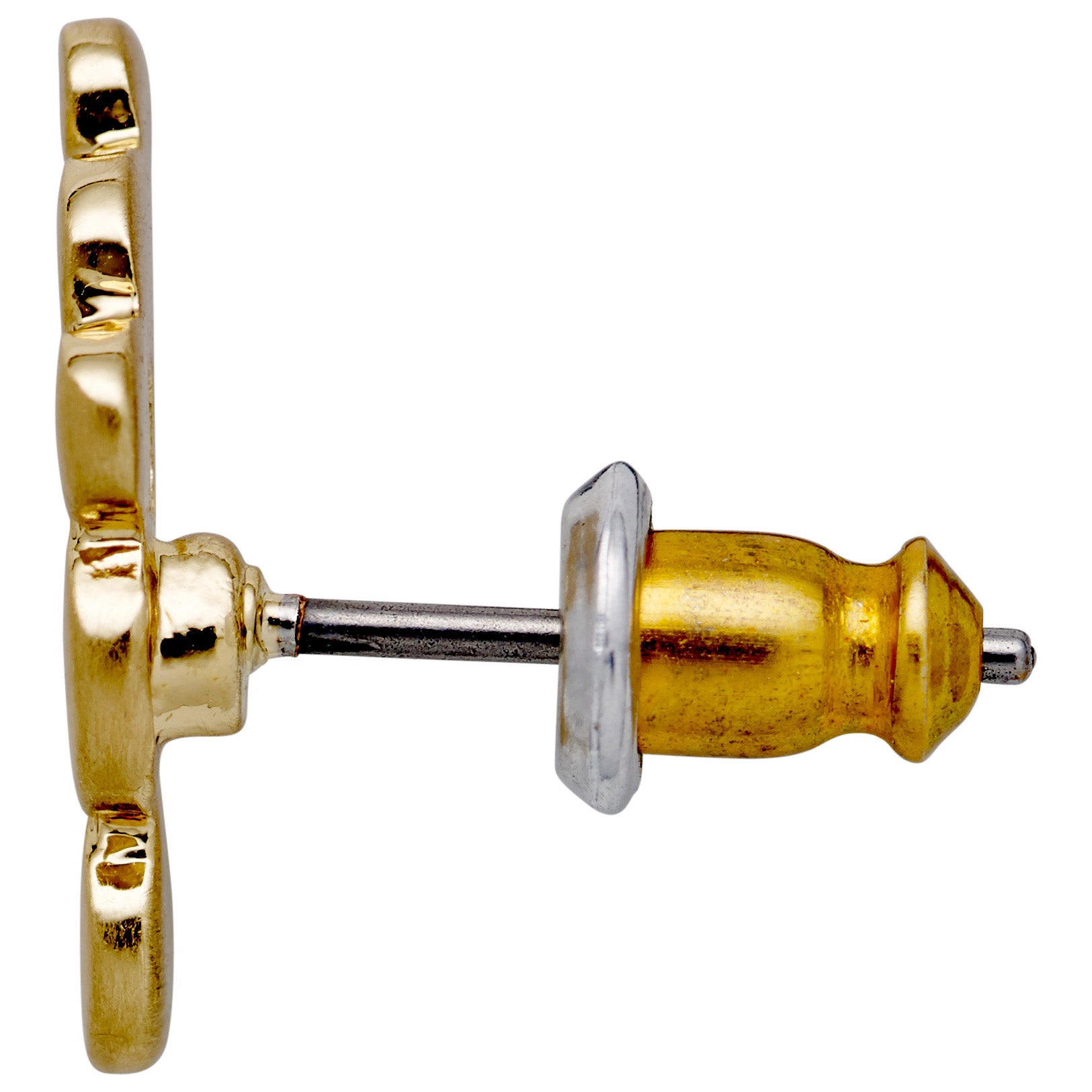 LEAH earring gold-plated: Close-up of elegant, gold-plated studs with a satin-matte finish, featuring small circles in a harmonious ear-following pattern.