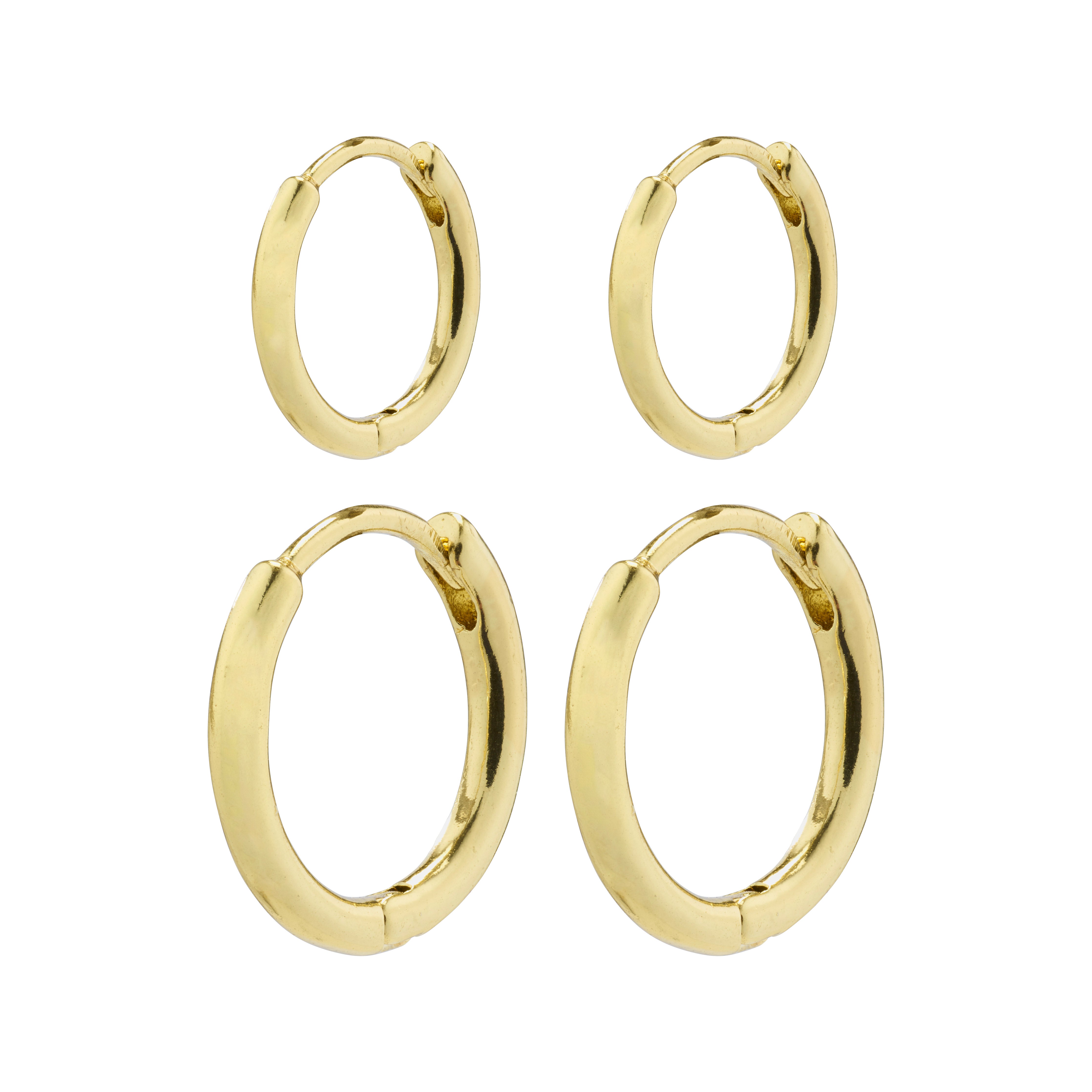 ARIELLA 2-in-1 set gold-plated hoop earrings, showcasing chunky, shiny huggie hoops that add a joyful touch to your style.
