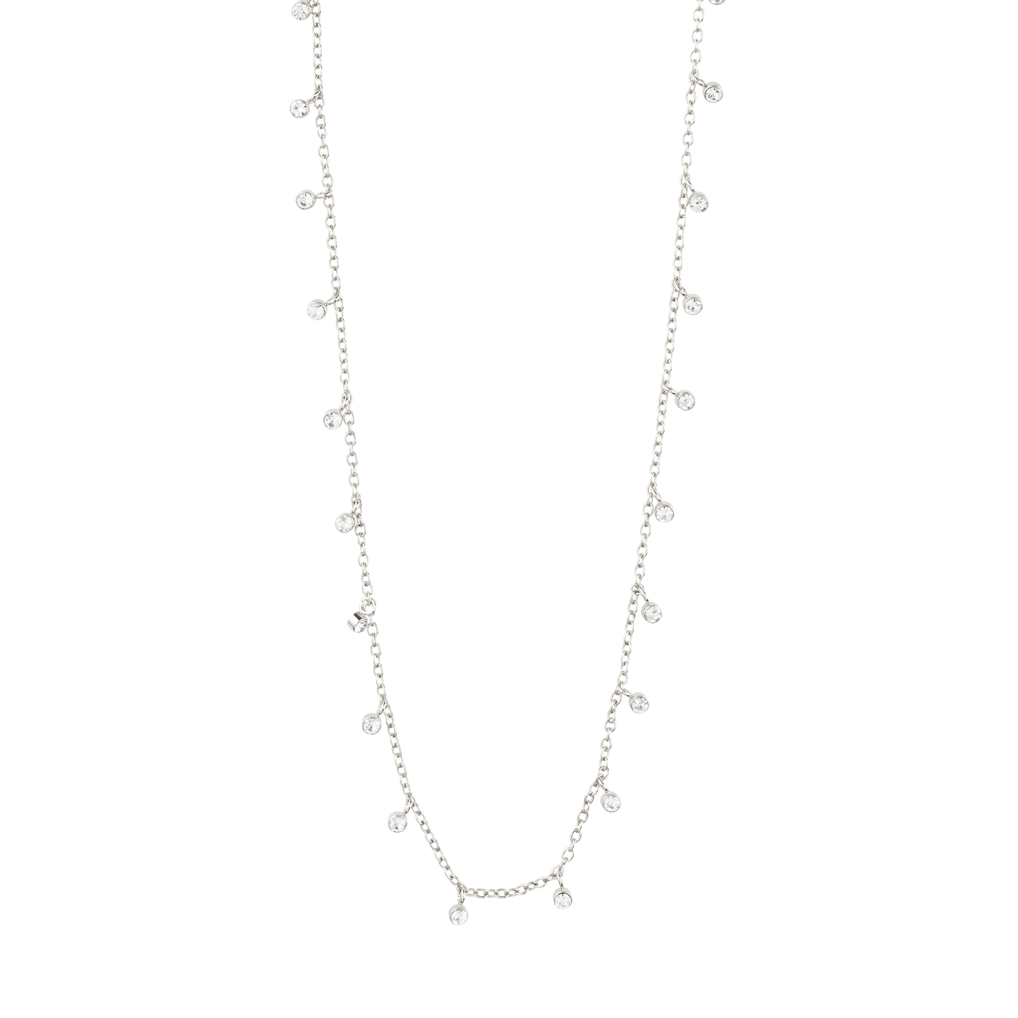 MAJA crystal multi drops necklace, silver-plated with delicate curb chain and crystal charms, perfect for layering and personal style, by Pilgrim.