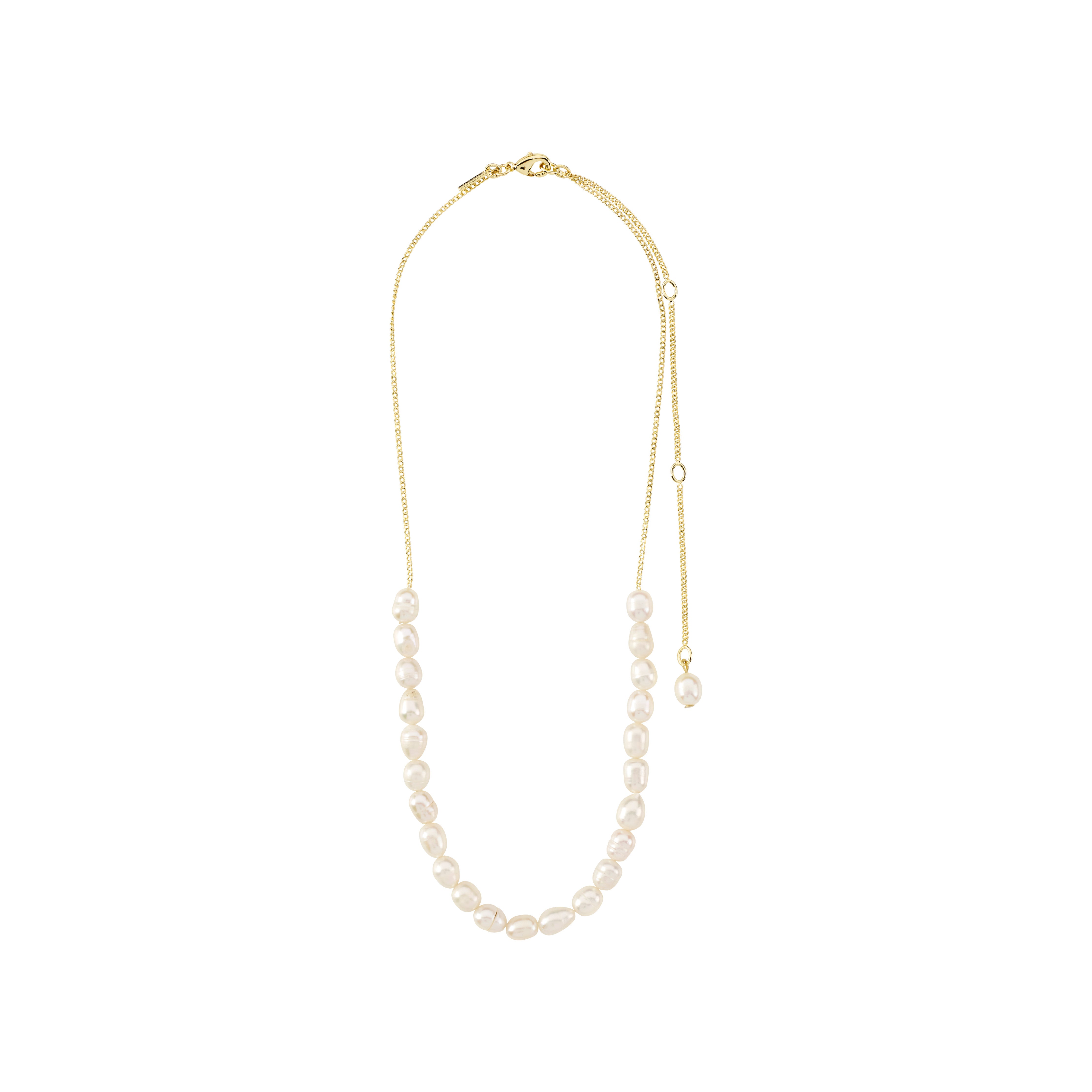 BERTHE pearl necklace gold-plated featuring unique freshwater pearls with playful shapes and organic silhouettes, creating an elegant and natural design.