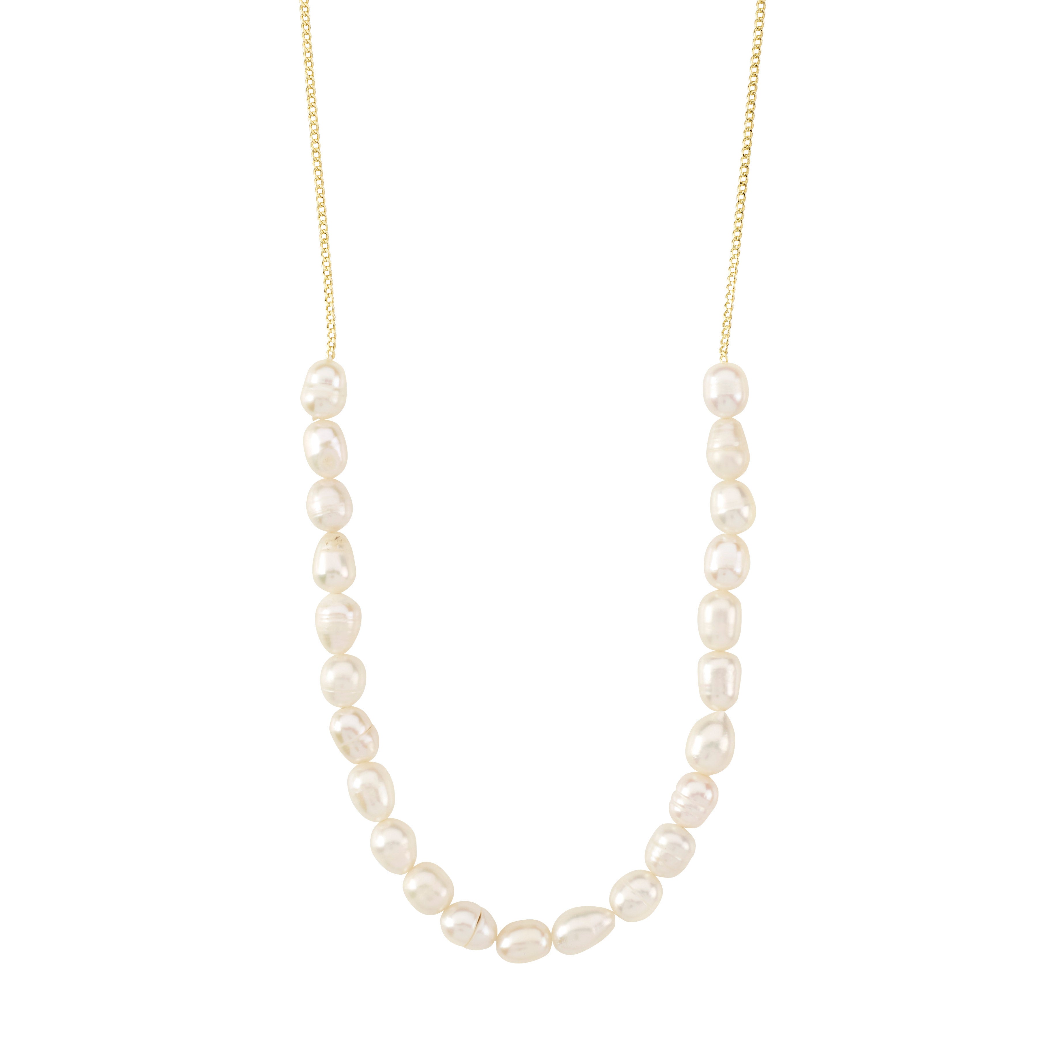 BERTHE pearl necklace, gold-plated, featuring unique freshwater pearls with playful shapes, creating a classy yet natural look. Ideal for layering with other chains.