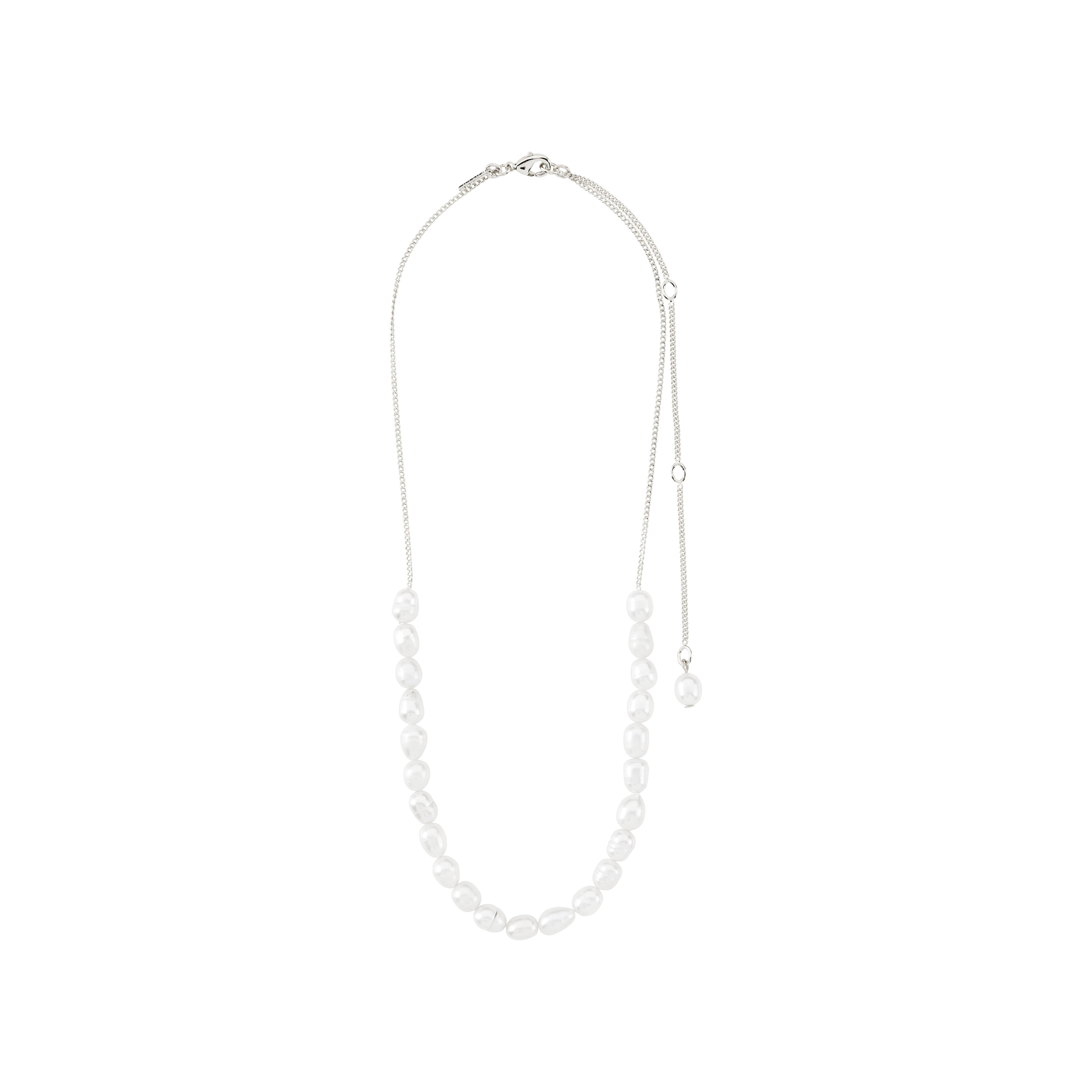 BERTHE pearl necklace silver-plated, featuring delicate chain and genuine freshwater pearls, offering an elegant, versatile accessory from Pilgrim's collection.