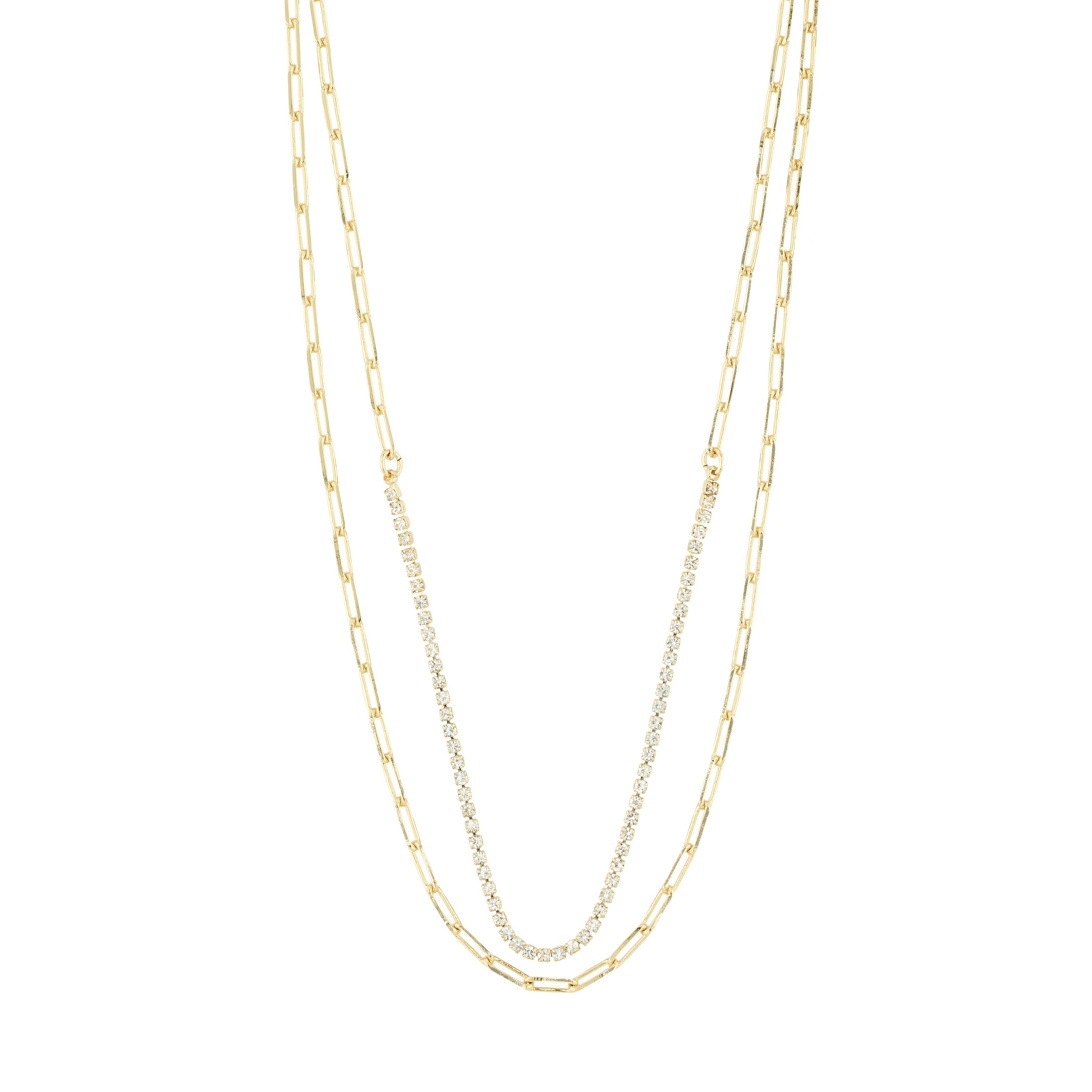 ROWAN necklace, 2-in-1 gold-plated, featuring sparkling crystals and delicate oval link chain, perfect for effortless layering with a 38-40 cm length plus extension.