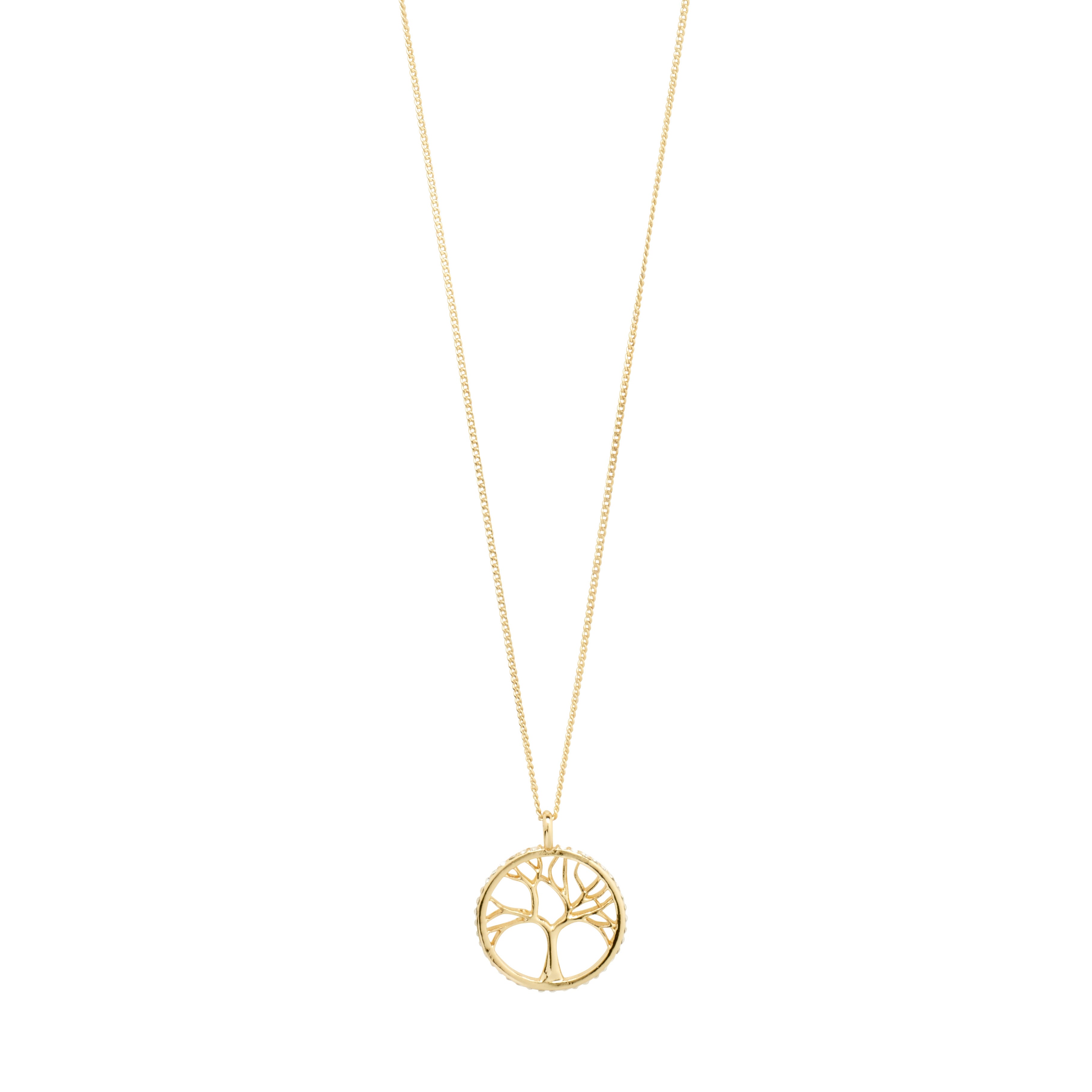 ALIA necklace gold-plated with a round Tree of Life pendant, adorned with Preciosa crystals, offering a timeless, meaningful design for personal style expression.