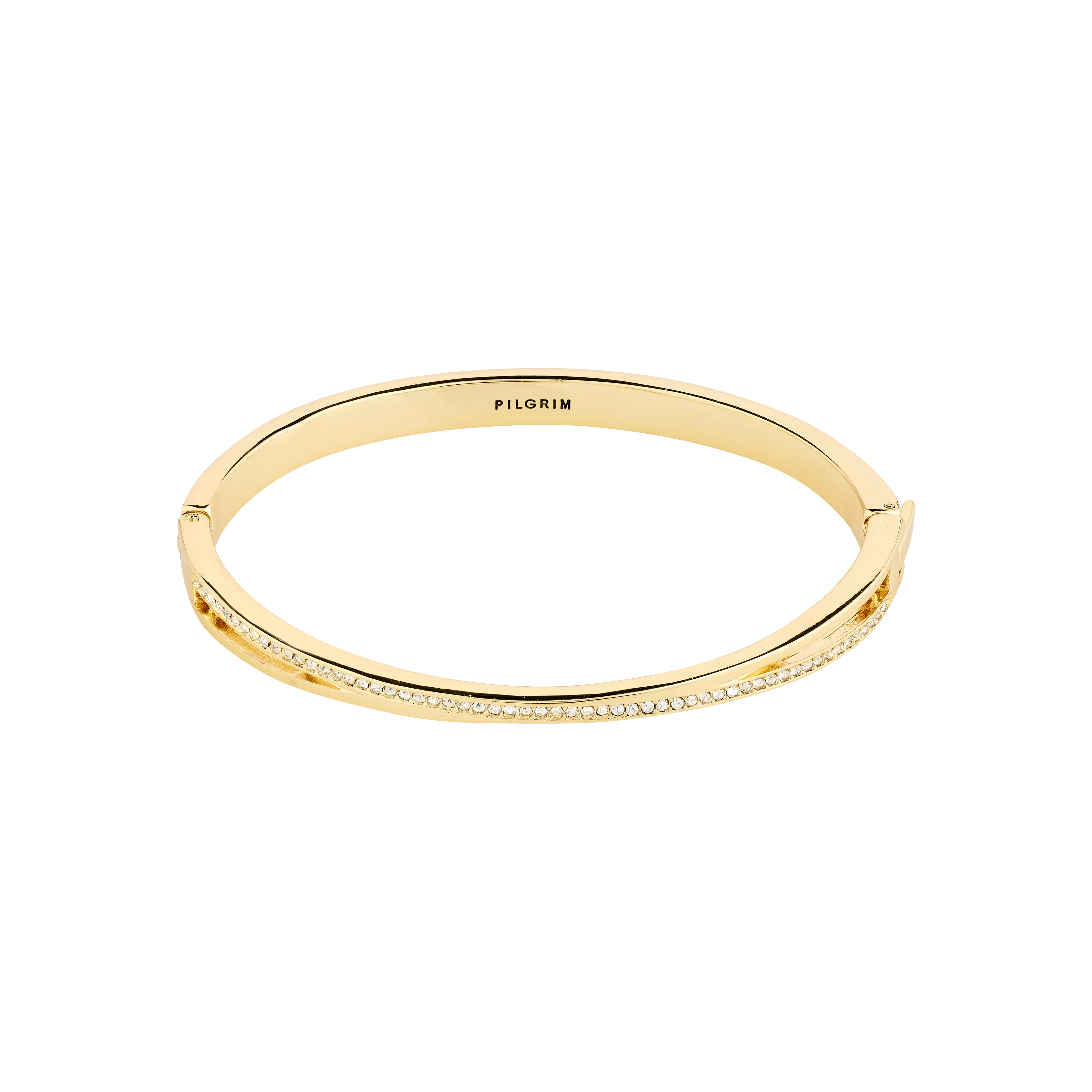 KIRA bracelet gold-plated, featuring a sleek double-layered design with sparkling Preciosa crystals and an elegant oval shape.
