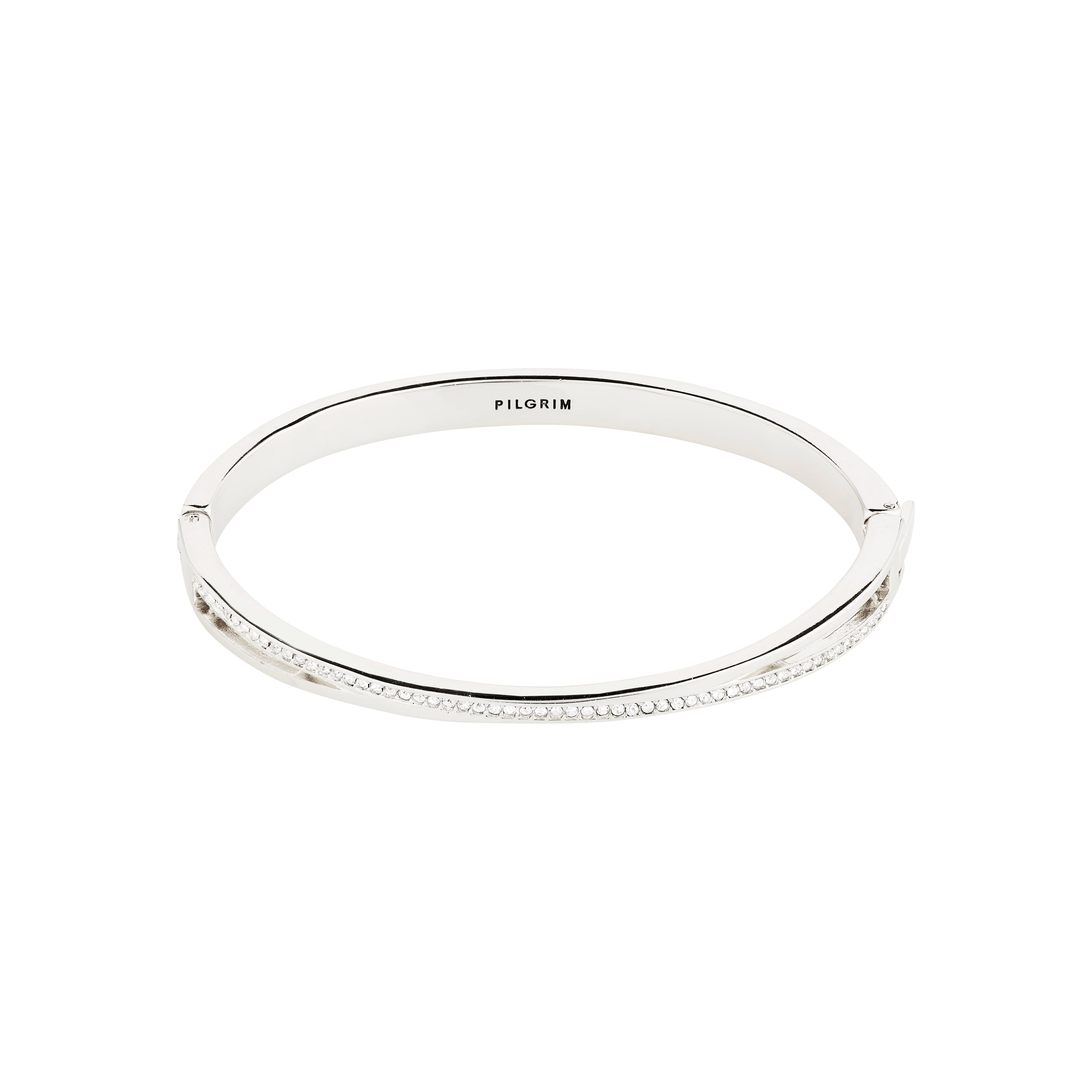 KIRA bracelet silver-plated from Pilgrim, featuring a sleek double-stack design with sparkling Preciosa crystals and a discreet click clasp.