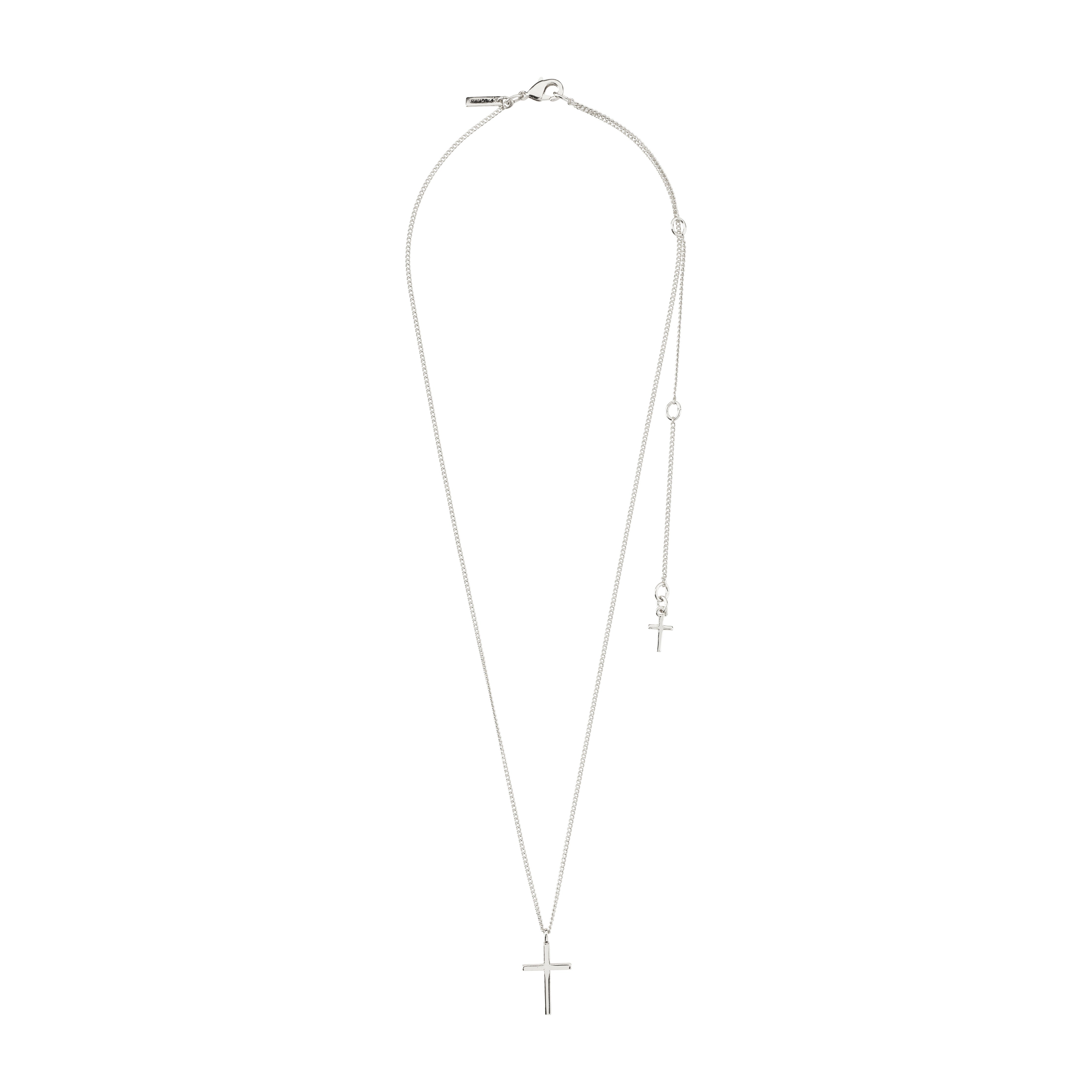 FLYNN necklace silver-plated features a sleek curb chain with a shiny cross pendant, perfect for layering or wearing alone. Made from 99% recycled materials.