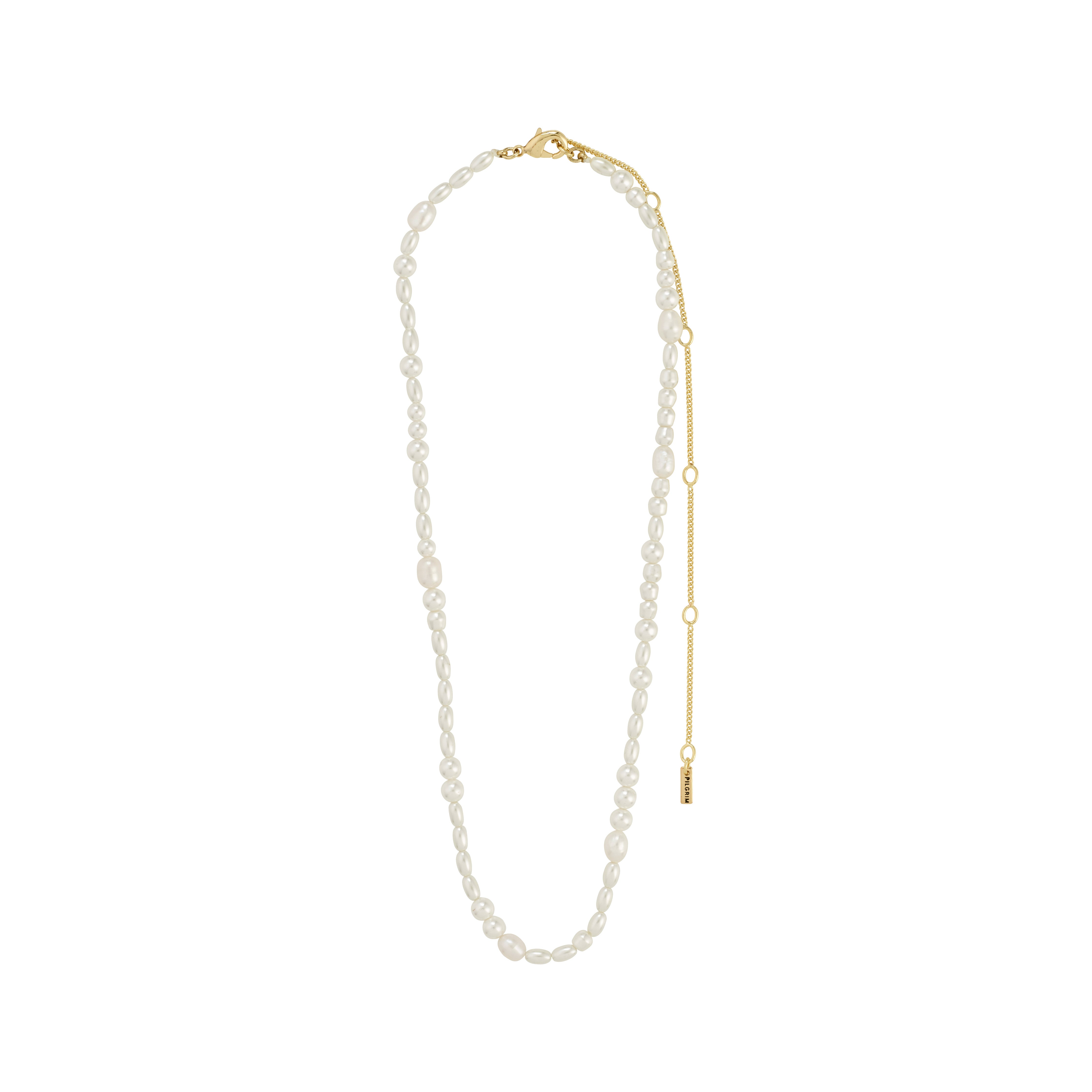 ELLIANA necklace gold-plated with genuine freshwater pearls and mother-of-pearl glass beads, featuring a 40 cm adjustable chain for a chic, modern look.