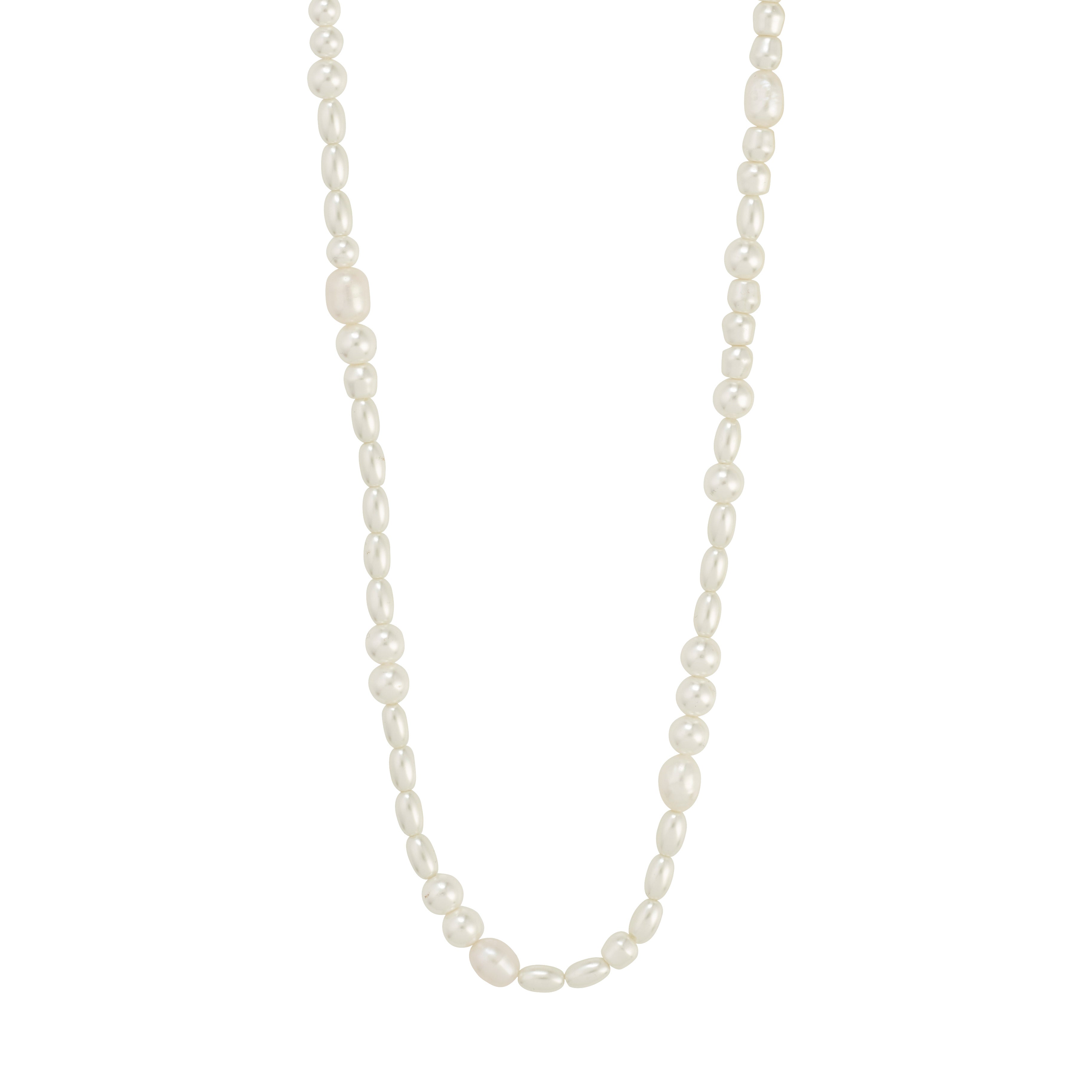 ELLIANA necklace, a gold-plated chain featuring genuine freshwater pearls and mother-of-pearl coloured glass beads, offers adjustable elegance for both everyday and special occasions.