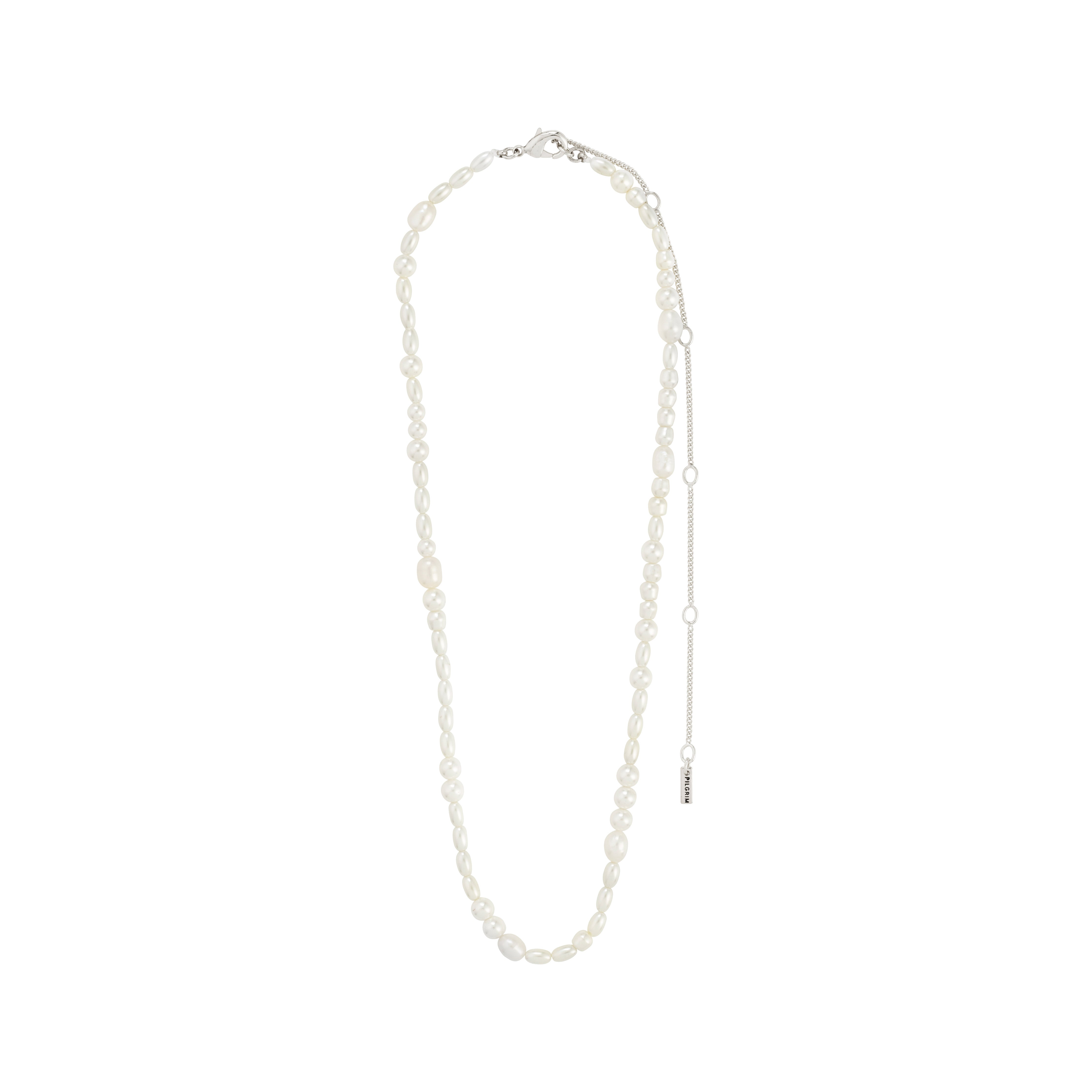 ELLIANA necklace silver-plated featuring genuine freshwater pearls and mother-of-pearl coloured glass beads with a silver clasp, offering a contemporary twist on a classic design.