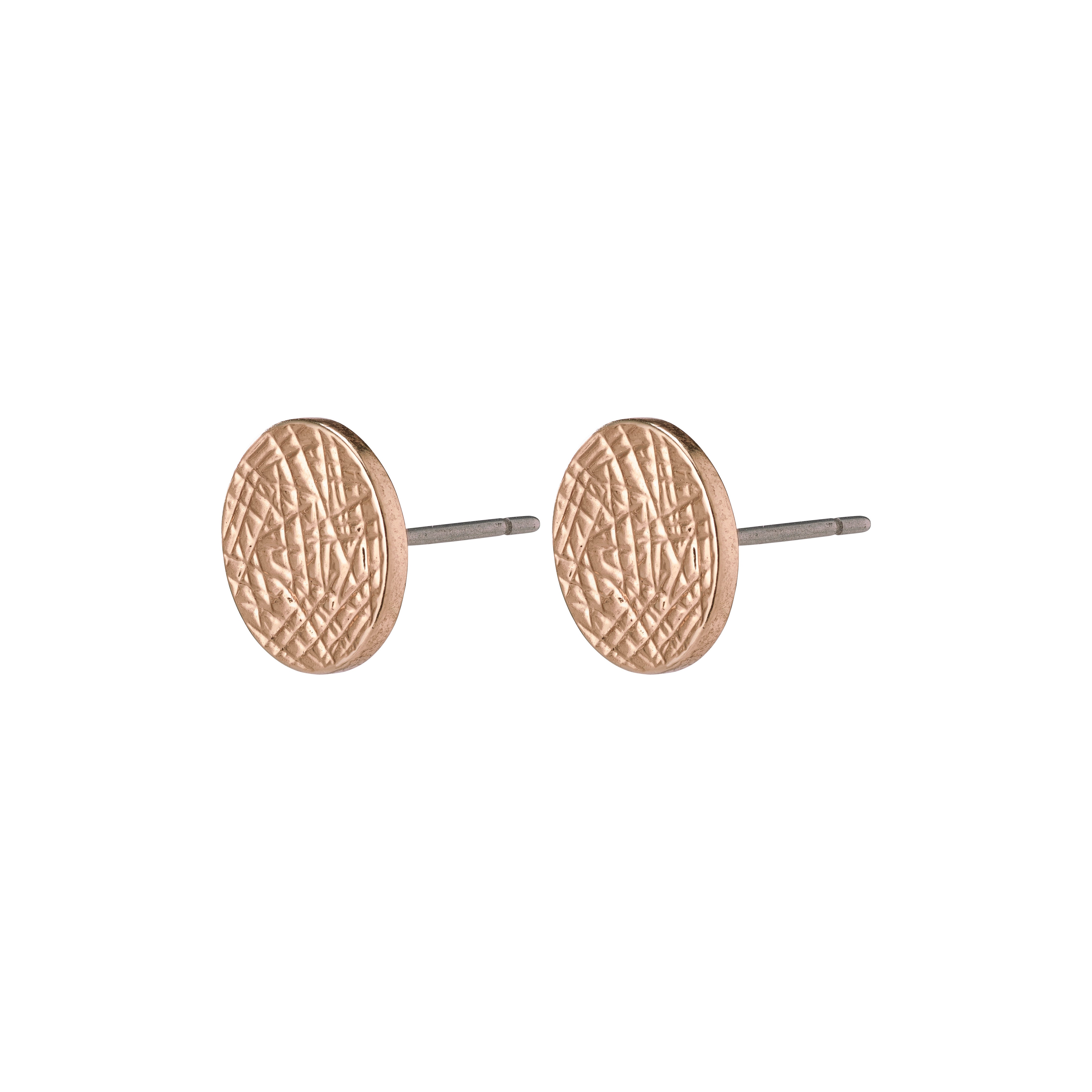 WYNONNA rustic earrings, rosegold-plated, featuring shiny finish and textured pattern, offering a stylish contrast, perfect for both casual and dressed-up occasions.