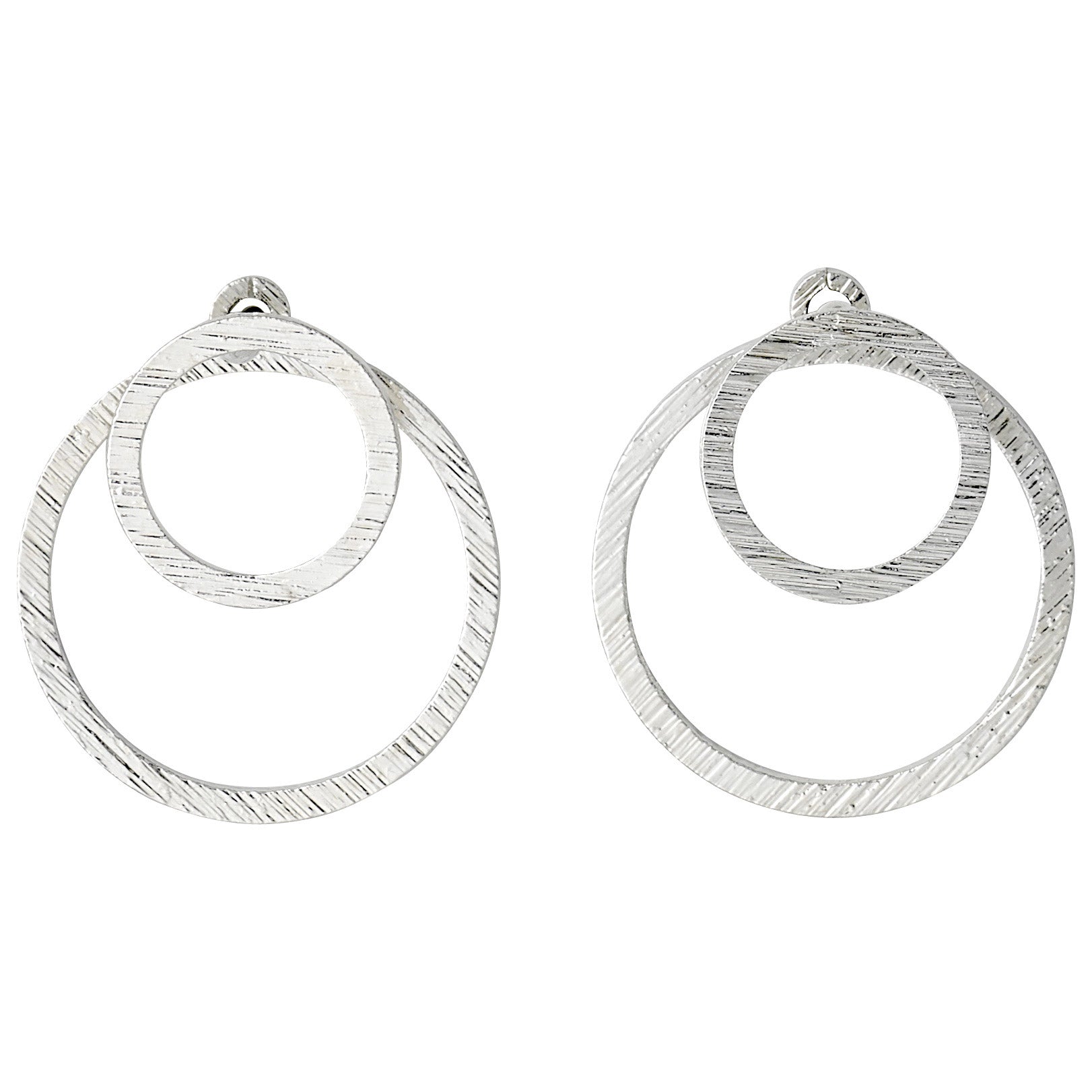 ZOOEY 2-in-1 silver-plated earrings with rustic embossed pattern, featuring a unique 3D effect with large and small circles for versatile styling.