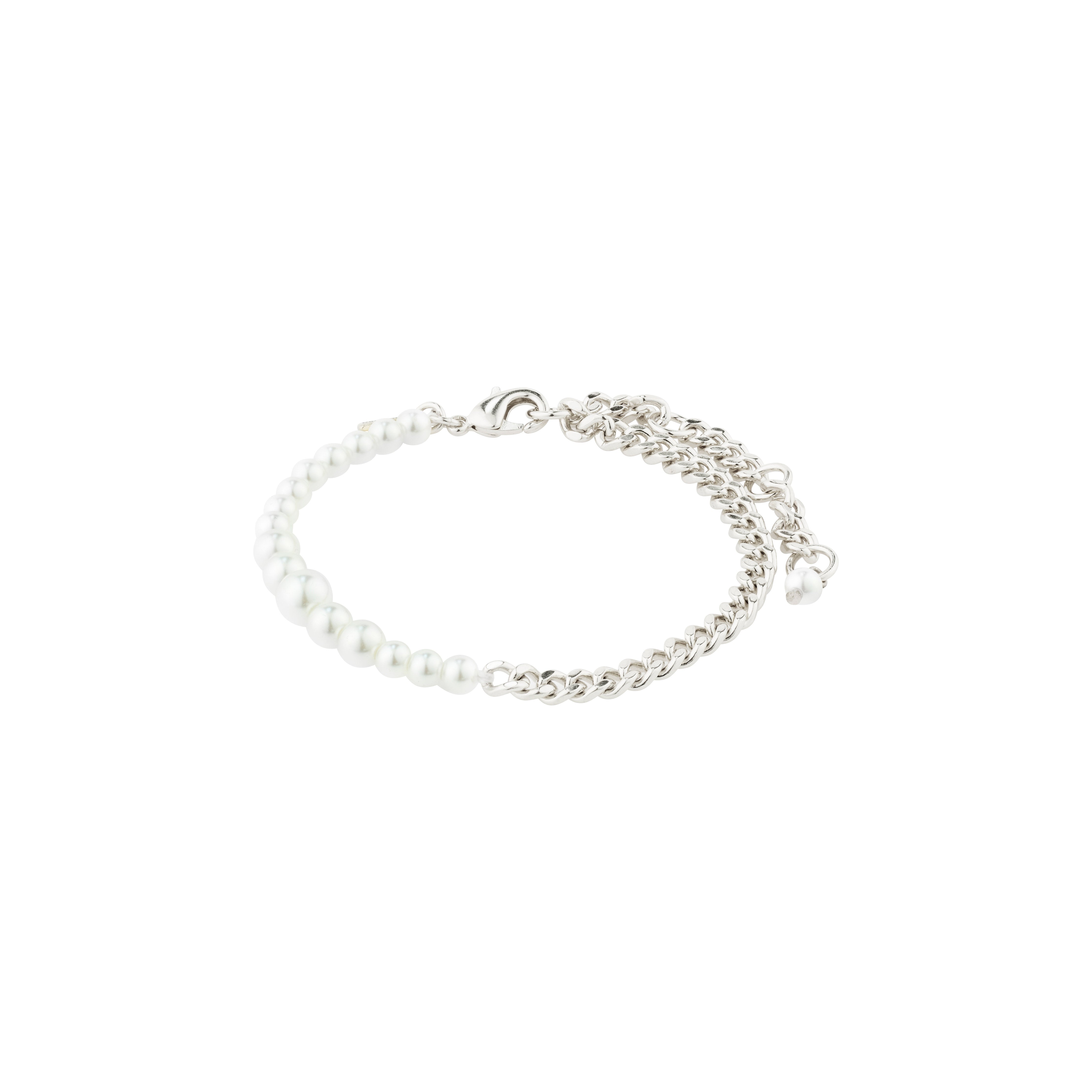 RELANDO pearl bracelet, silver-plated, featuring white glass beads and a chunky curb chain for a stylish, elegant look from Pilgrim's Classic Collection.