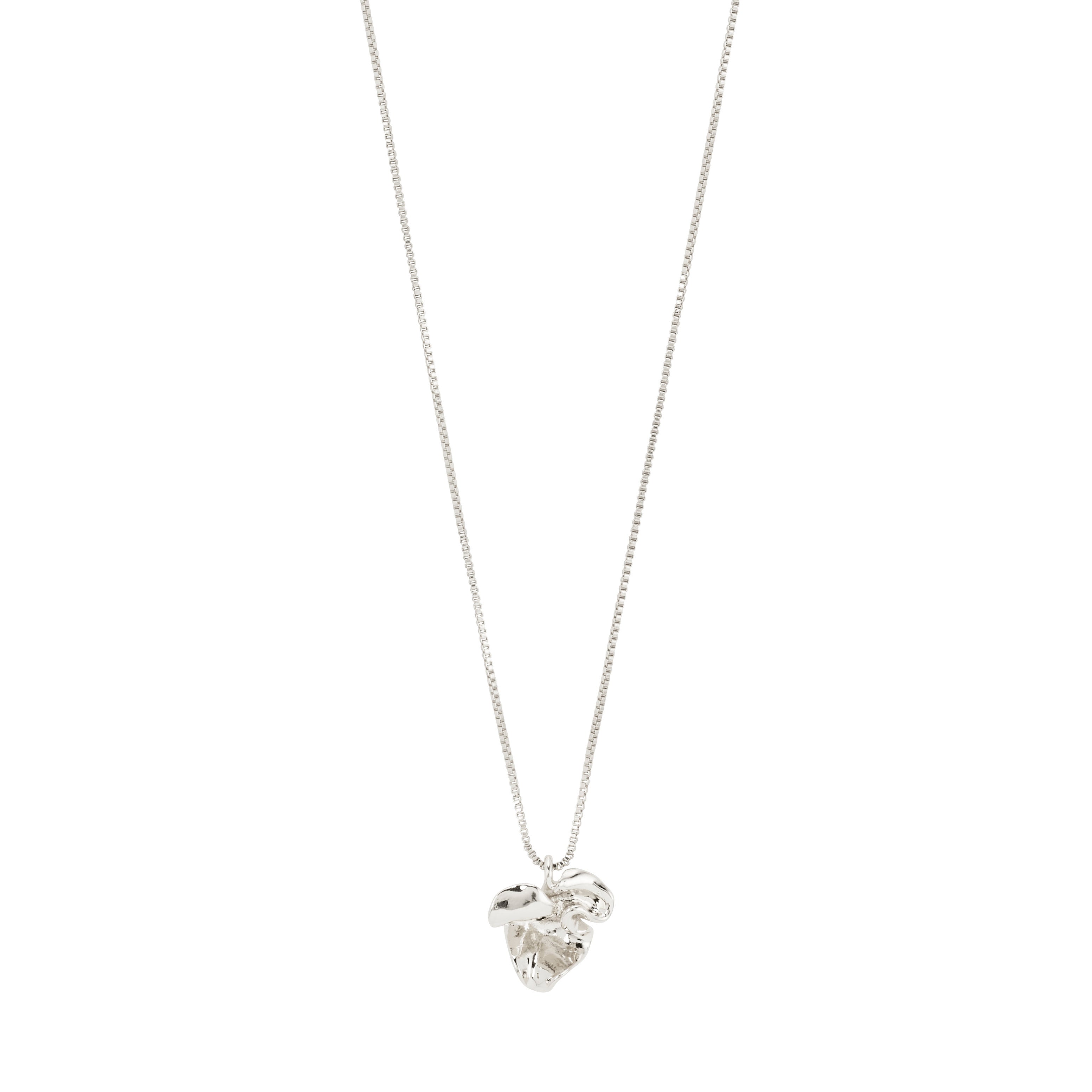 Silver-plated LUIS necklace featuring a sleek box chain with an abstract flower pendant, adaptable length, crafted from 99% recycled materials for a versatile, eco-friendly style.