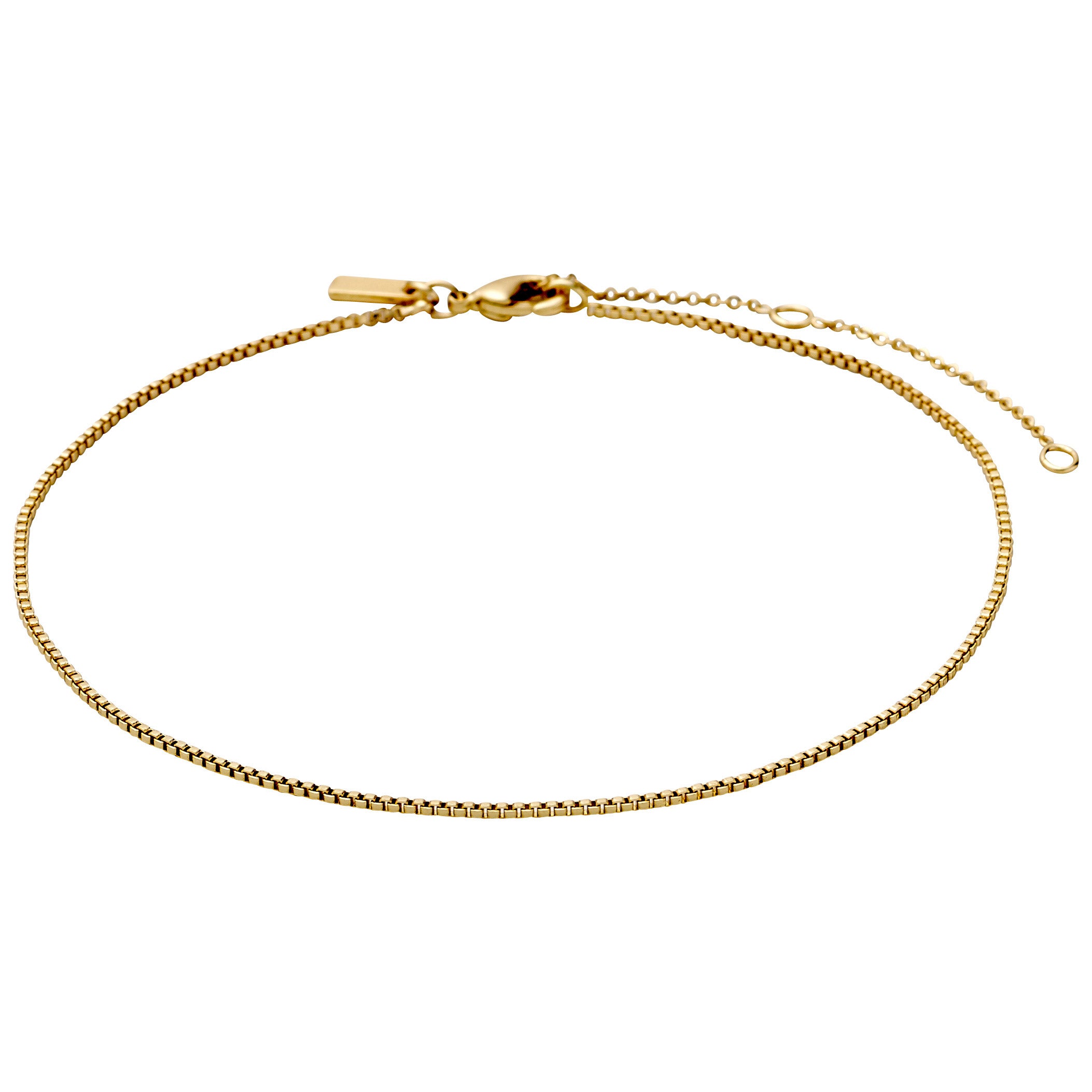 PALLAS anklet gold-plated, featuring a delicate chain design with a clasp, perfect for festive occasions or summer wear, adjustable from 23 cm to 32 cm.