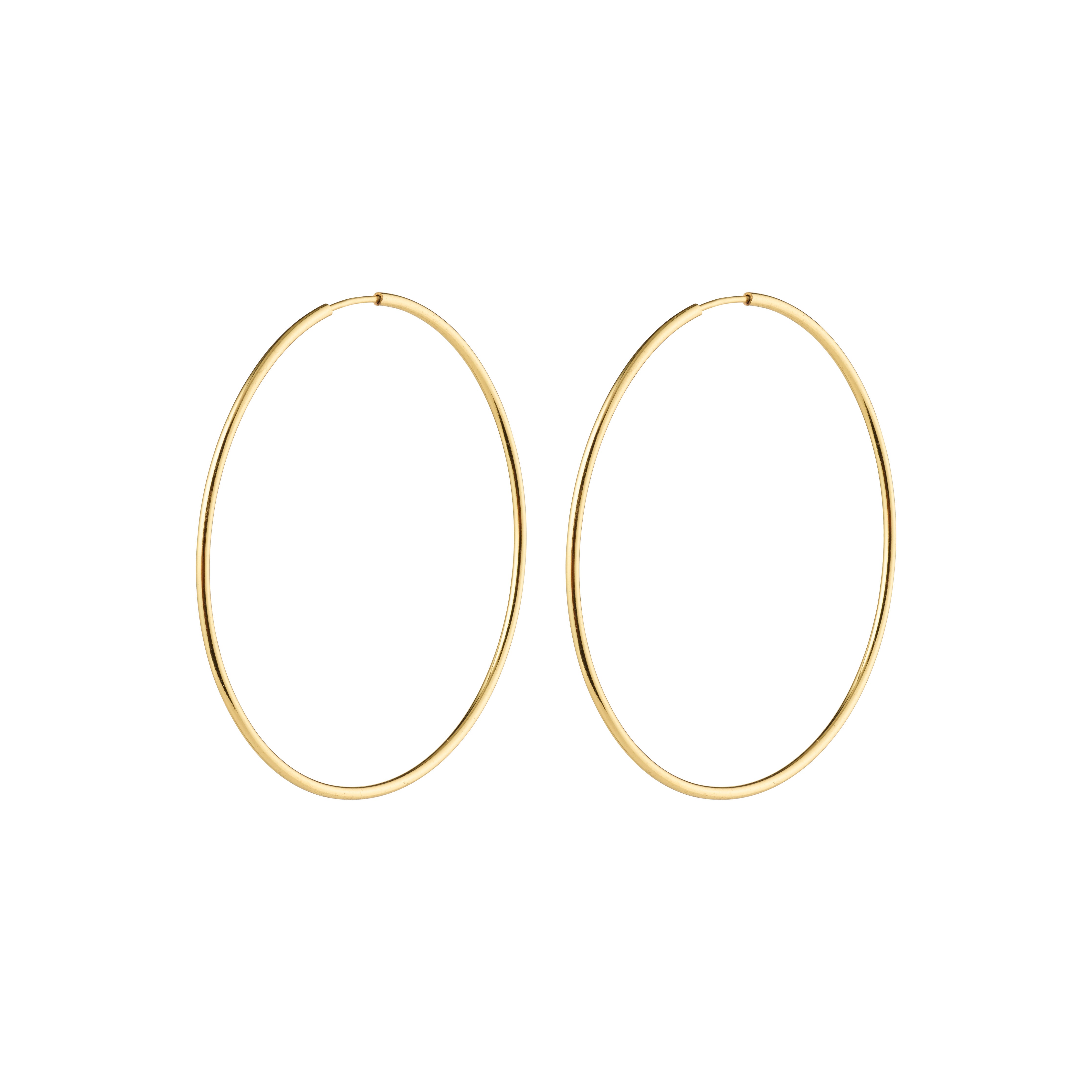 SANNE large hoop earrings, gold-plated, 45 mm, classic design, ideal for versatile styling and enhancing any outfit with timeless elegance.